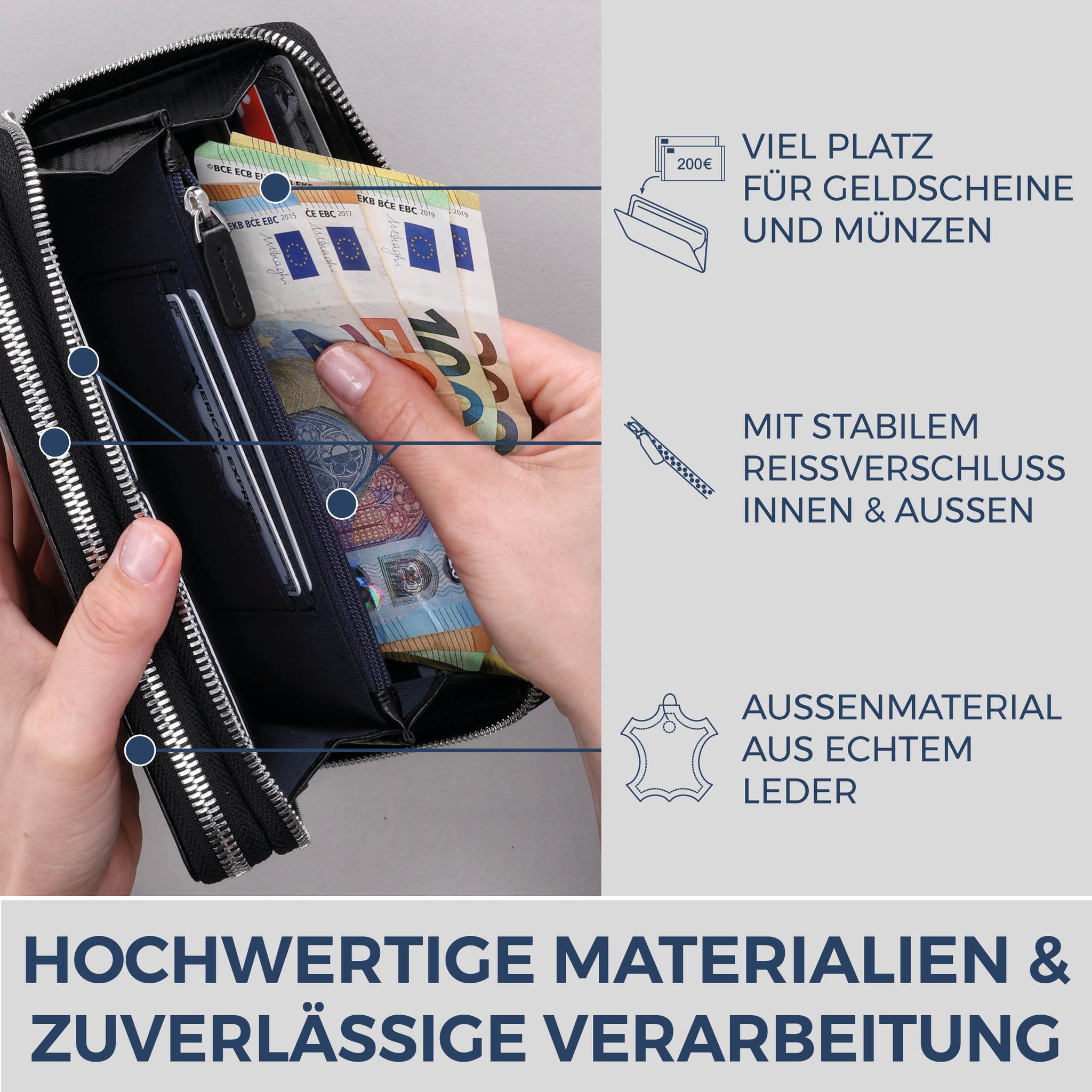 Geldbörse mit RFID-Schutz & 2 Hauptfächer (Carbon)