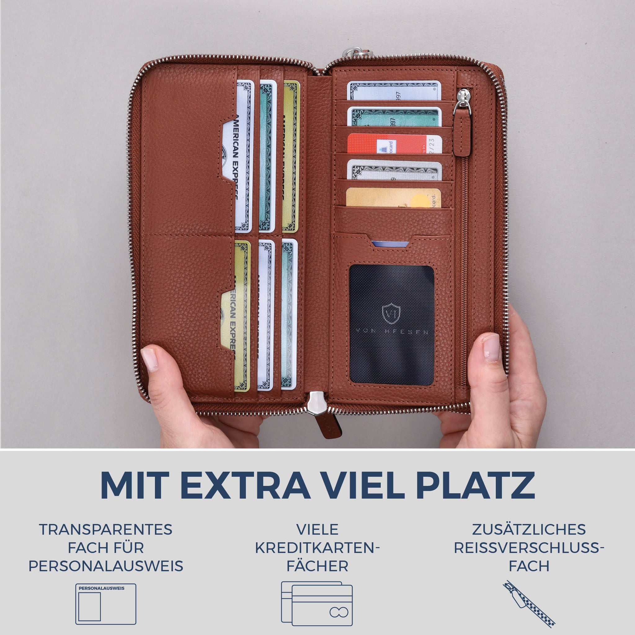 Geldbörse mit RFID-Schutz & 2 Hauptfächer (Genarbt)