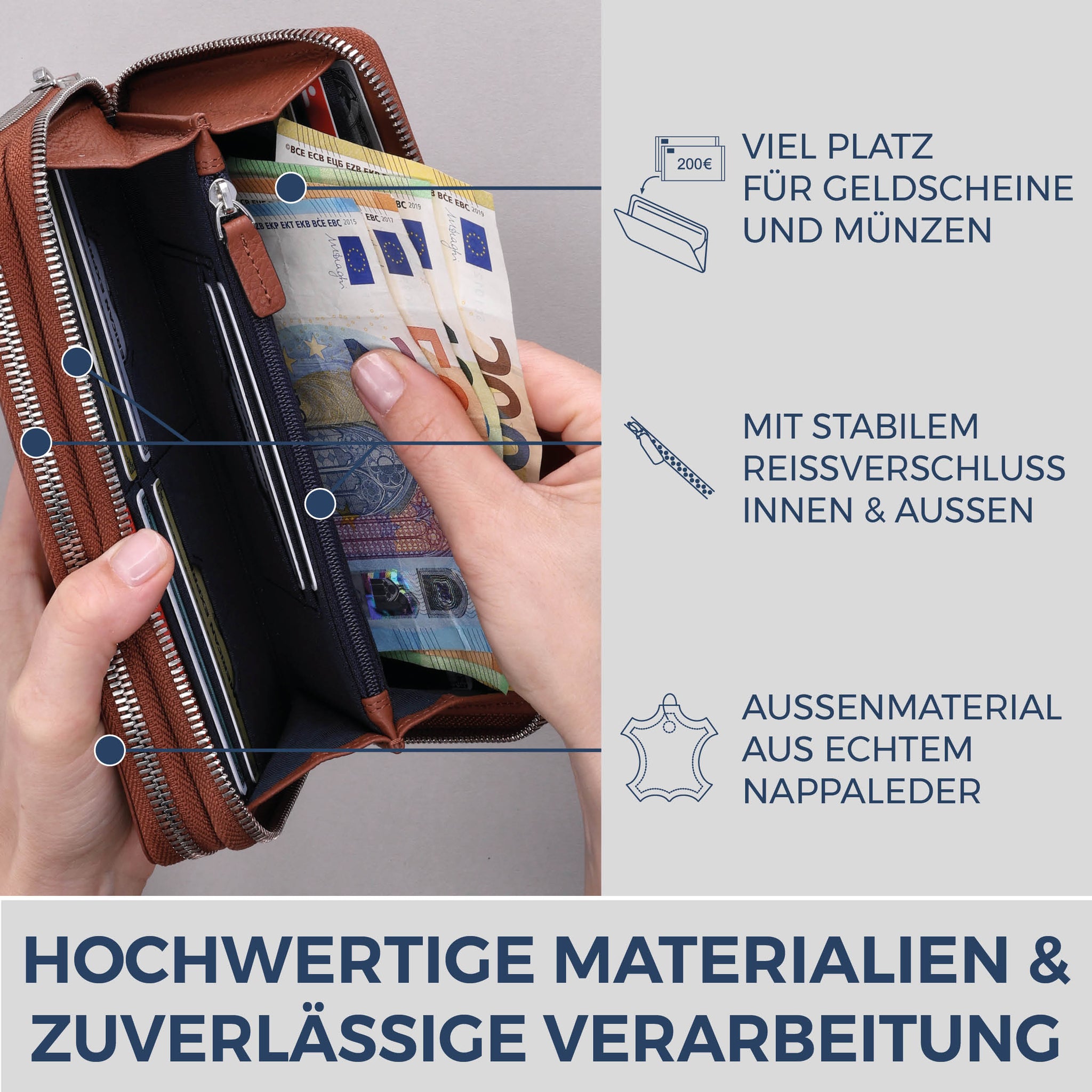 Geldbörse mit RFID-Schutz & 2 Hauptfächer (Genarbt)