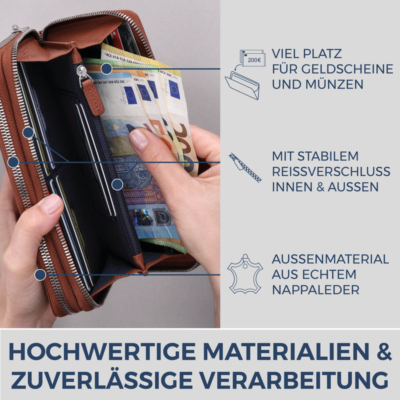 Geldbörse mit RFID-Schutz & 2 Hauptfächer (Genarbt)