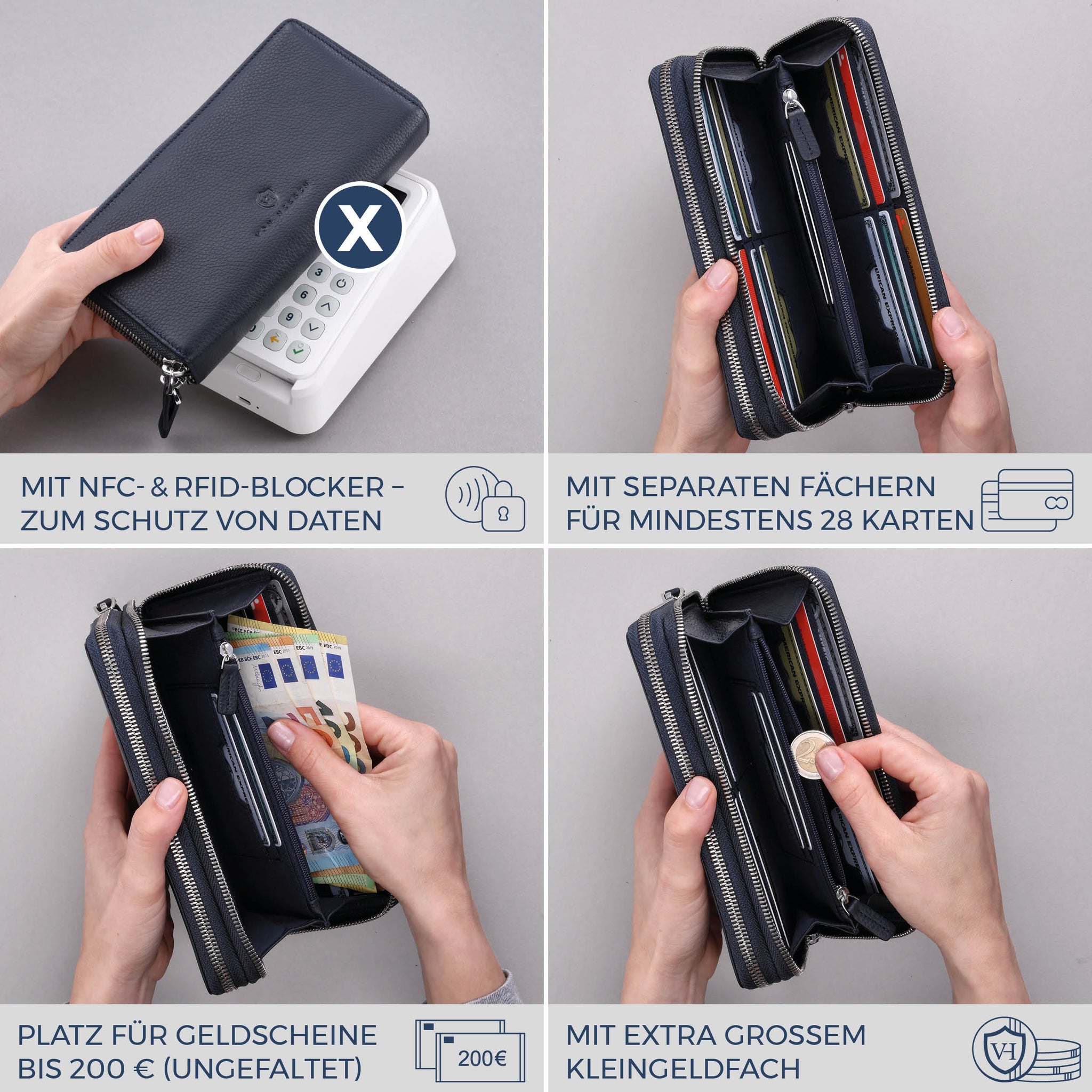 Geldbörse mit RFID-Schutz & 2 Hauptfächer (Genarbt)