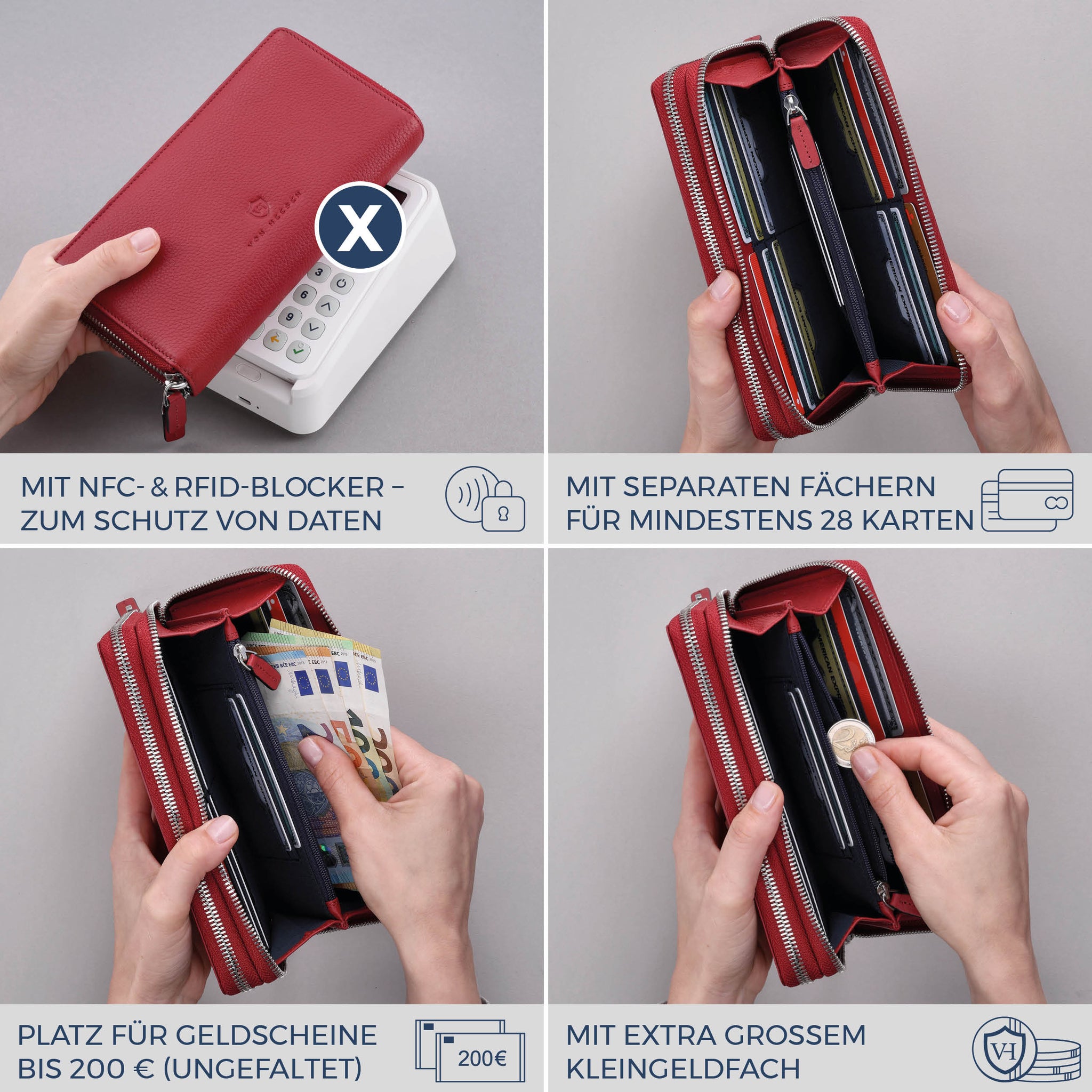 Geldbörse mit RFID-Schutz & 2 Hauptfächer (Genarbt)