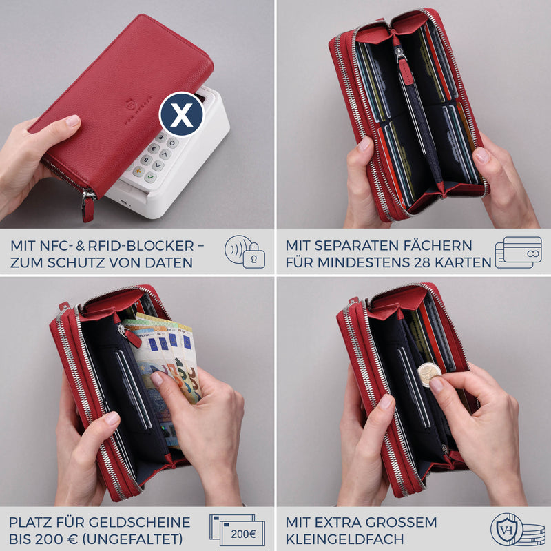 Geldbörse mit RFID-Schutz & 2 Hauptfächer (Genarbt)