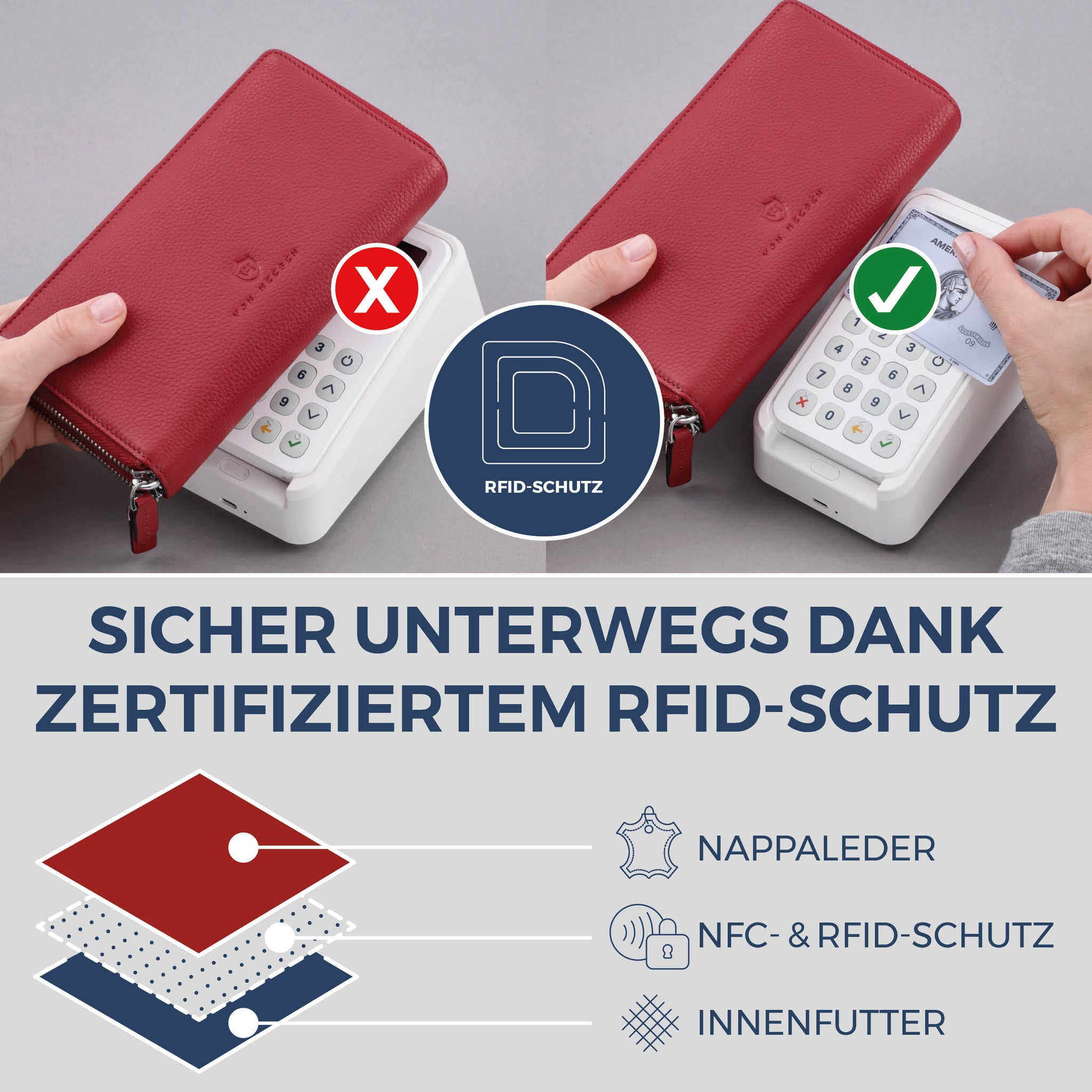 Geldbörse mit RFID-Schutz & 2 Hauptfächer (Genarbt)