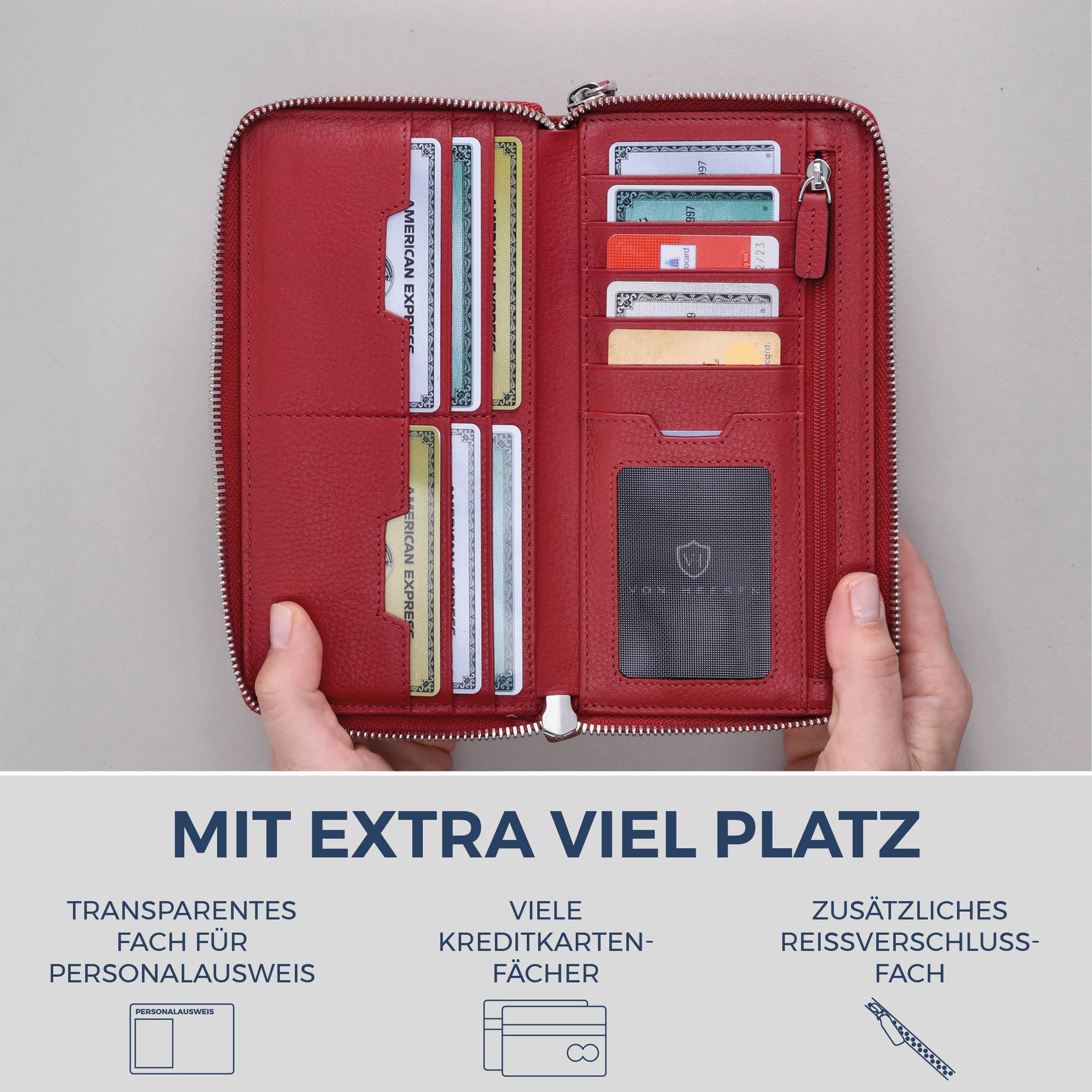 Geldbörse mit RFID-Schutz & 2 Hauptfächer (Genarbt)