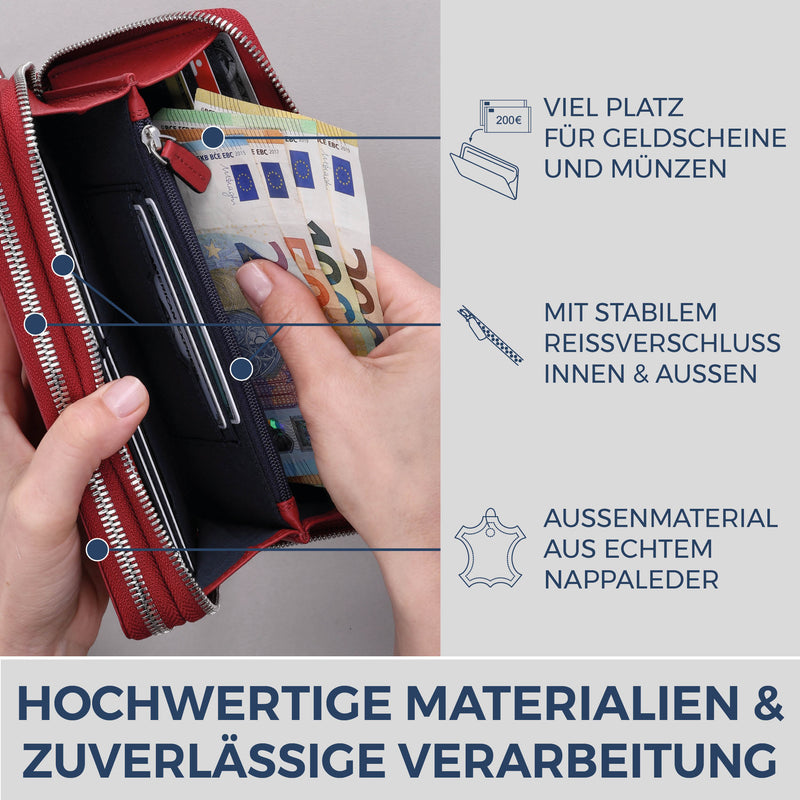 Geldbörse mit RFID-Schutz & 2 Hauptfächer (Genarbt)