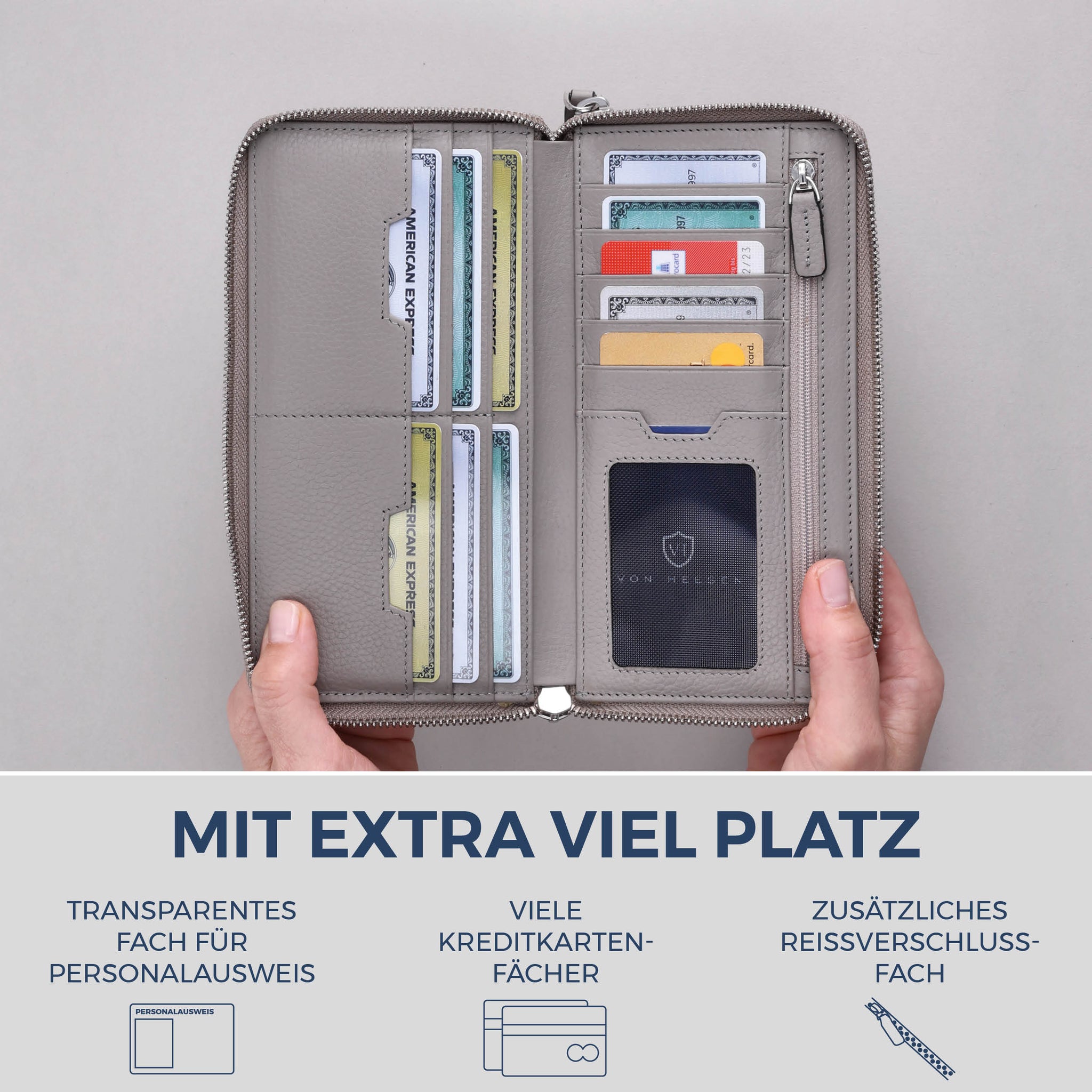 Geldbörse mit RFID-Schutz & 2 Hauptfächer (Genarbt)