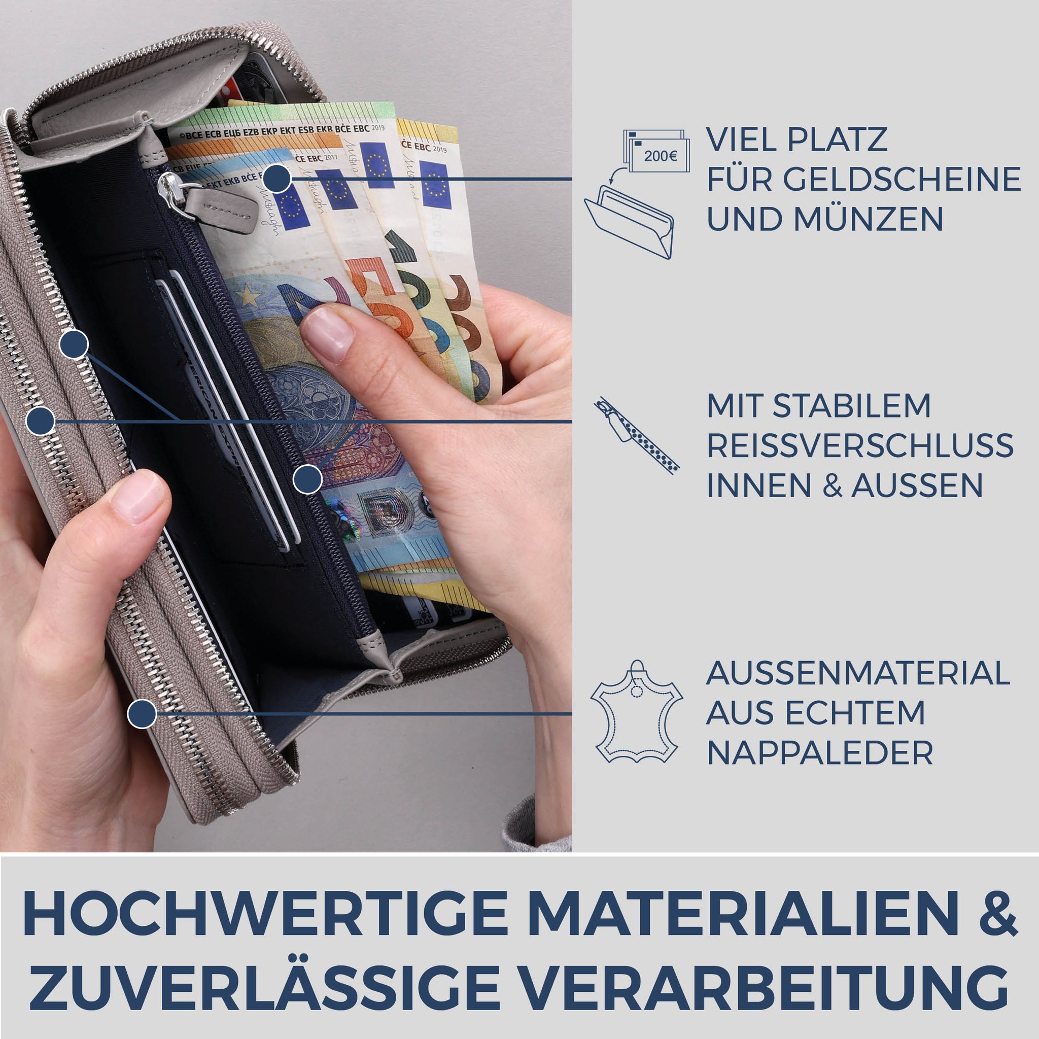 Geldbörse mit RFID-Schutz & 2 Hauptfächer (Genarbt)