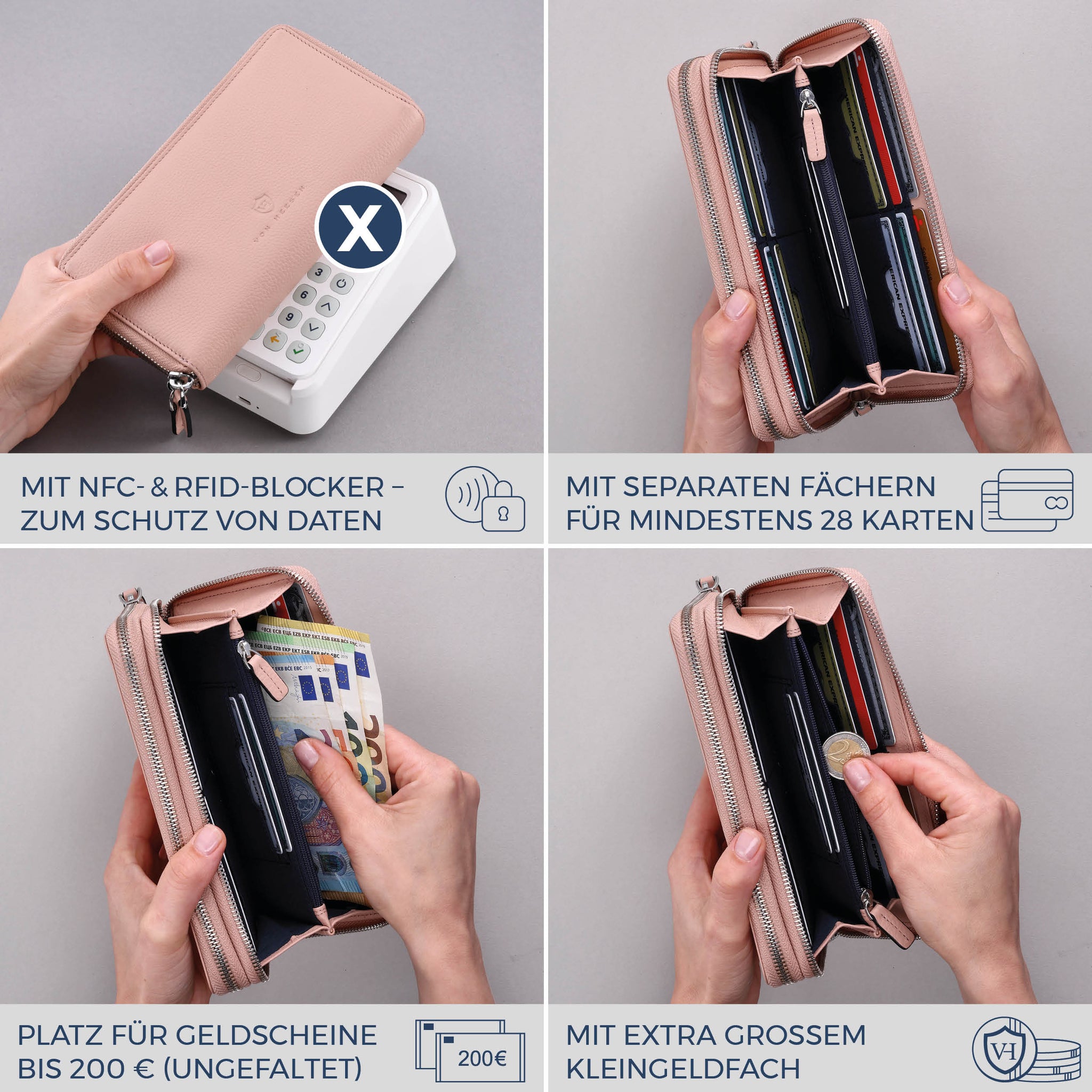 Geldbörse mit RFID-Schutz & 2 Hauptfächer (Genarbt)