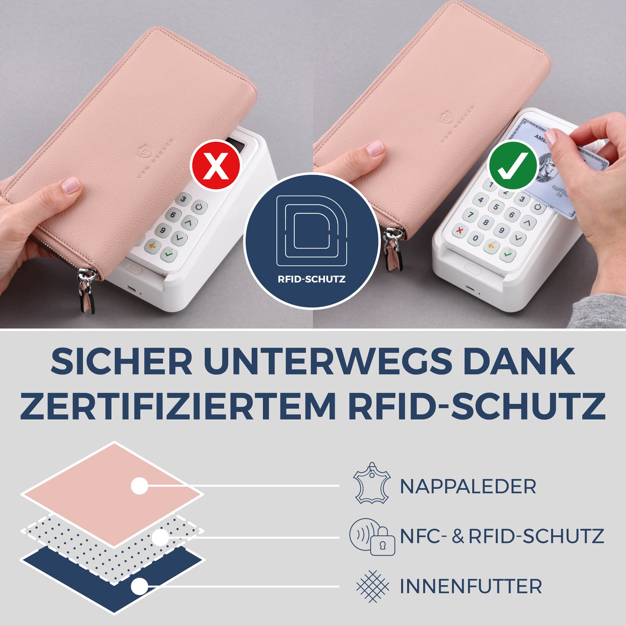 Geldbörse mit RFID-Schutz & 2 Hauptfächer (Genarbt)