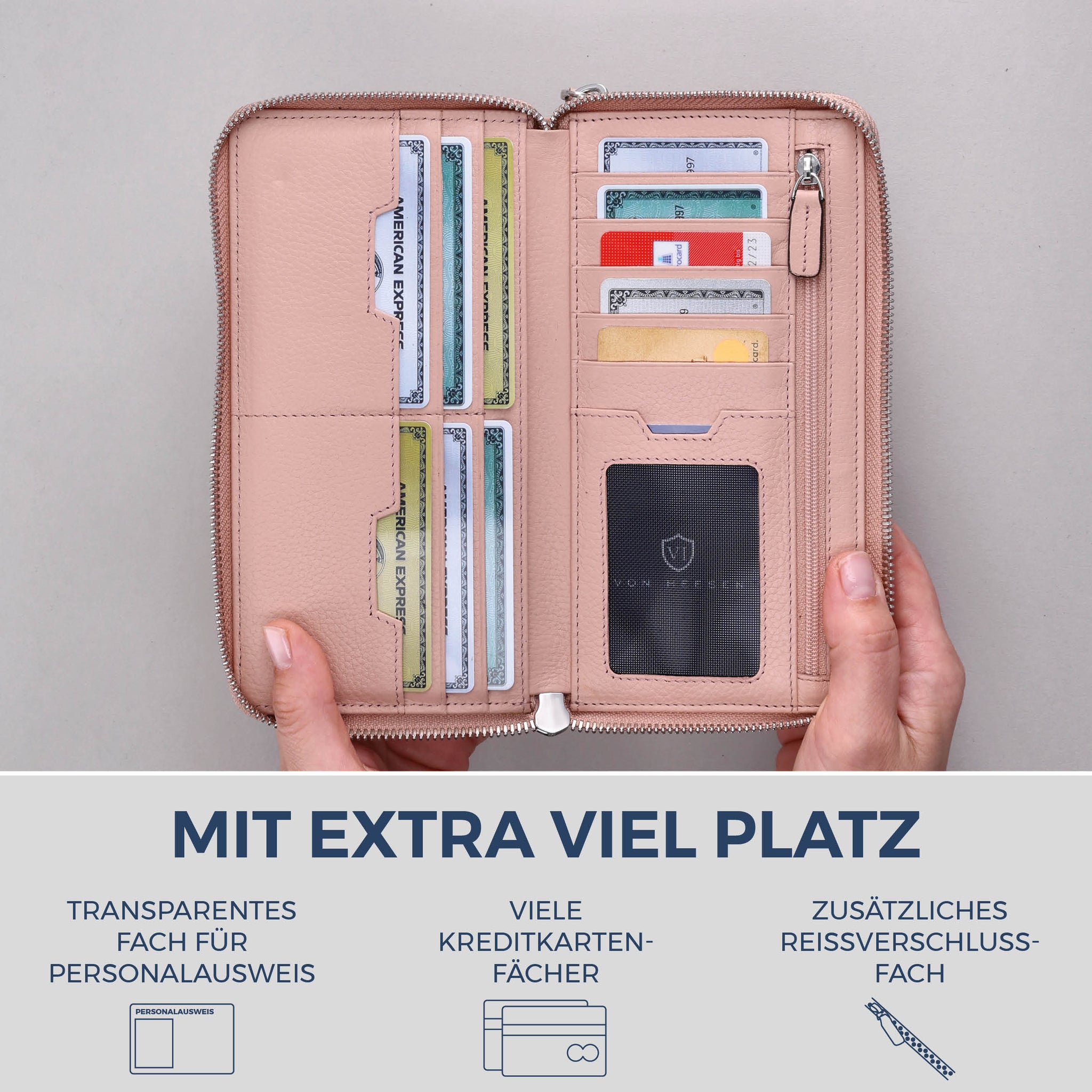 Geldbörse mit RFID-Schutz & 2 Hauptfächer (Genarbt)