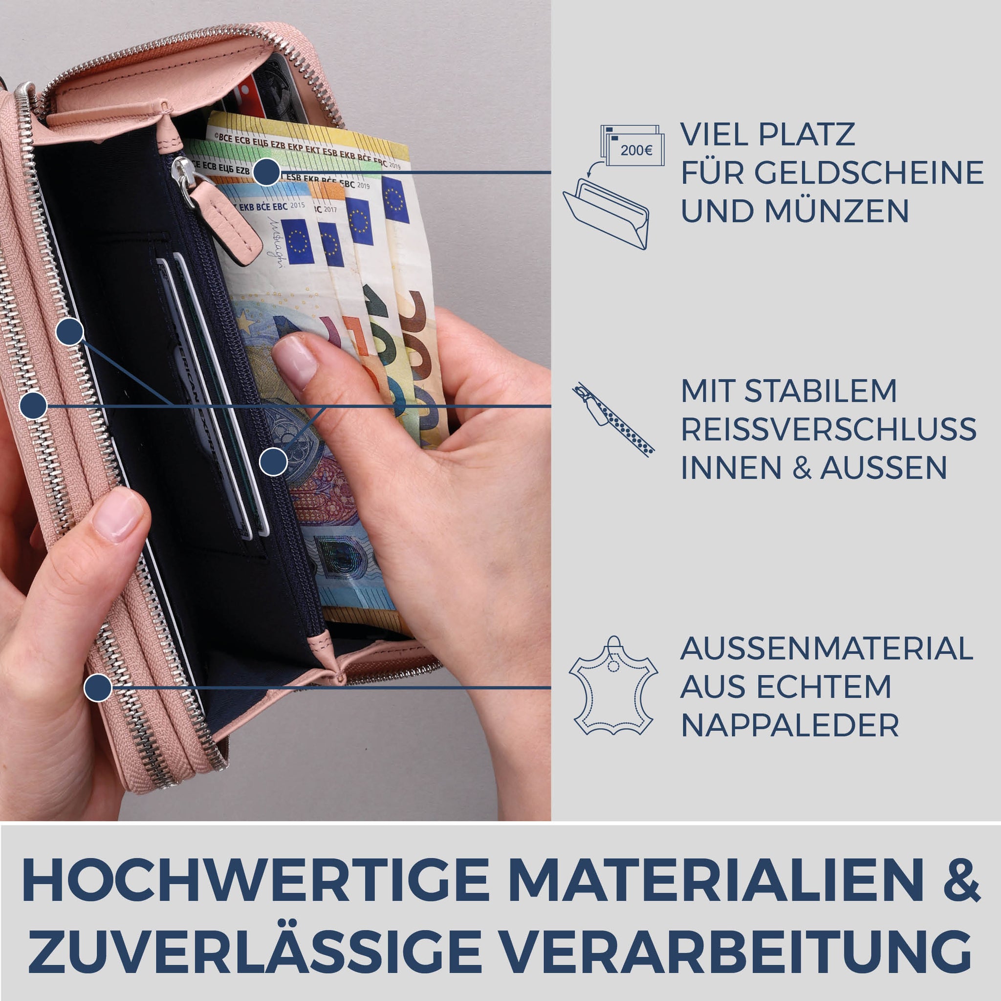 Geldbörse mit RFID-Schutz & 2 Hauptfächer (Genarbt)