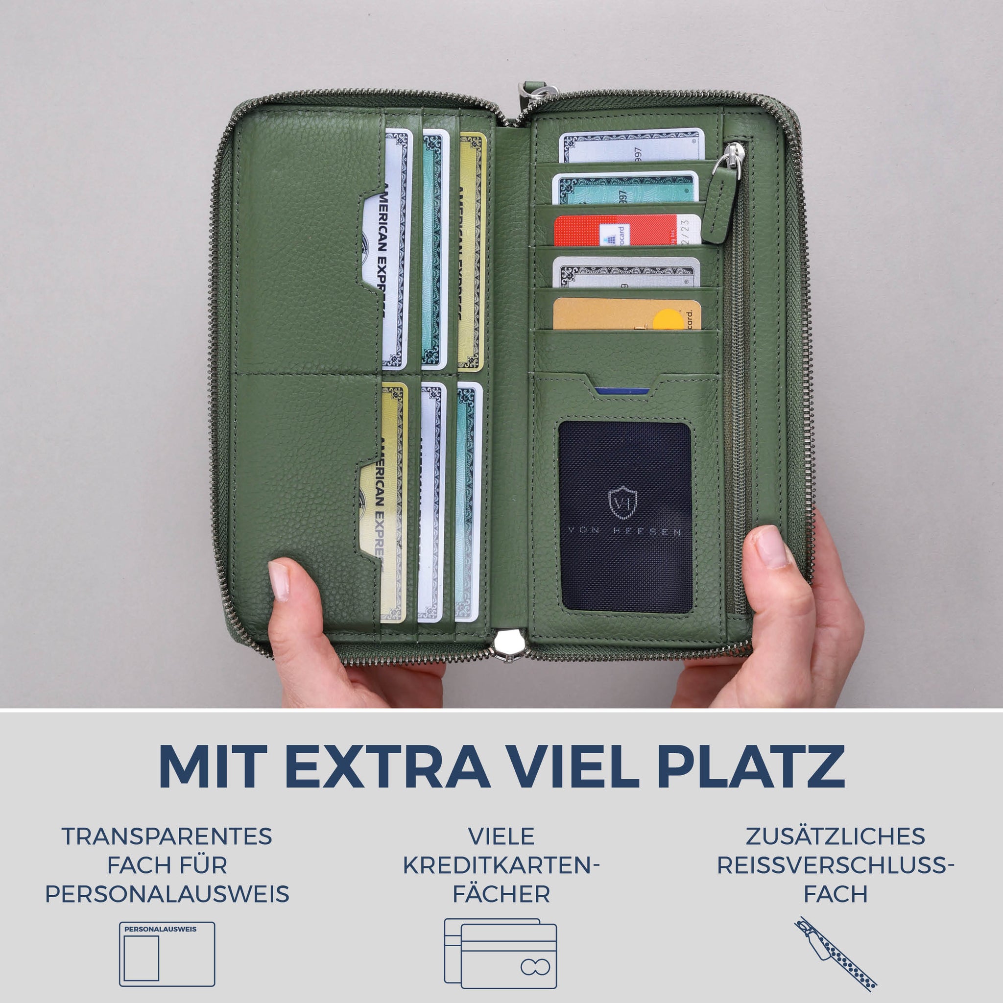 Geldbörse mit RFID-Schutz & 2 Hauptfächer (Genarbt)