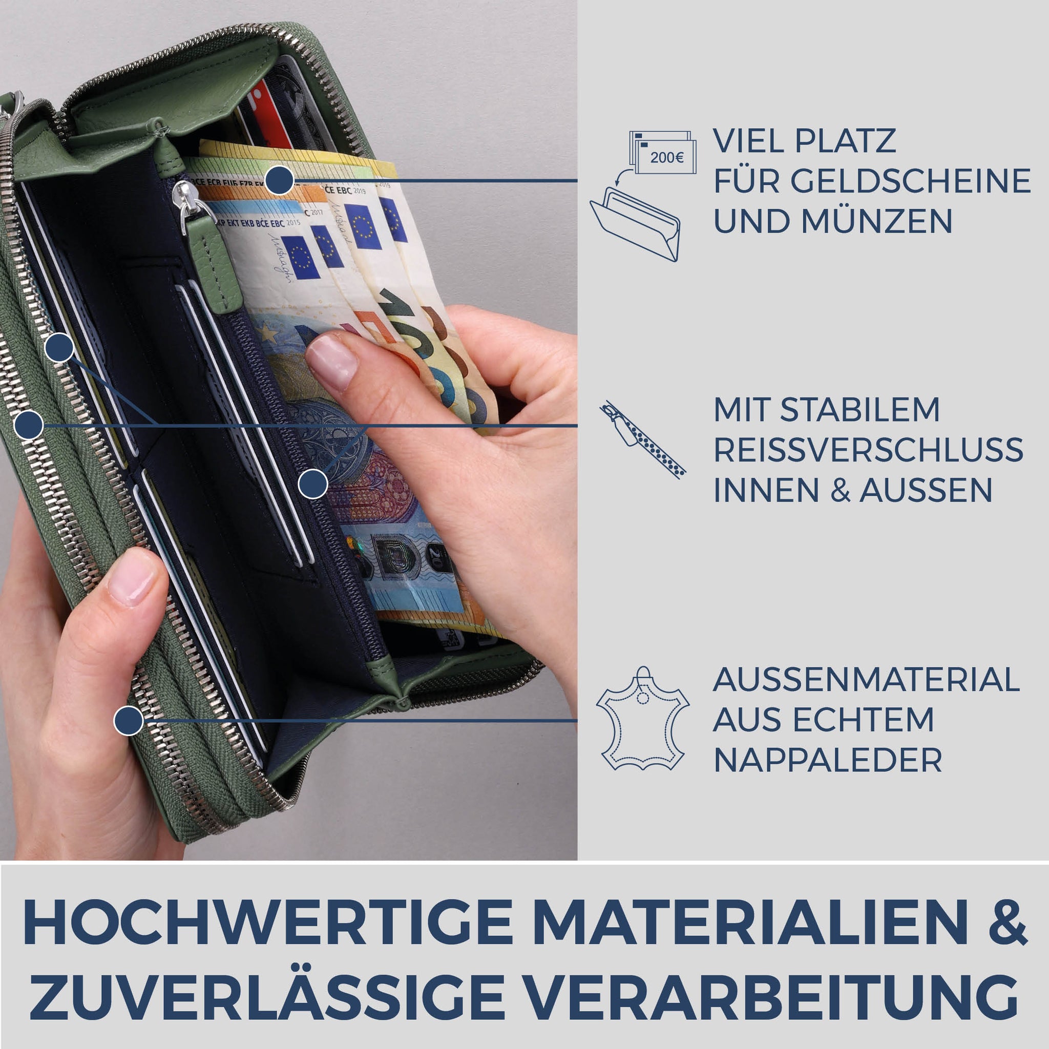 Geldbörse mit RFID-Schutz & 2 Hauptfächer (Genarbt)