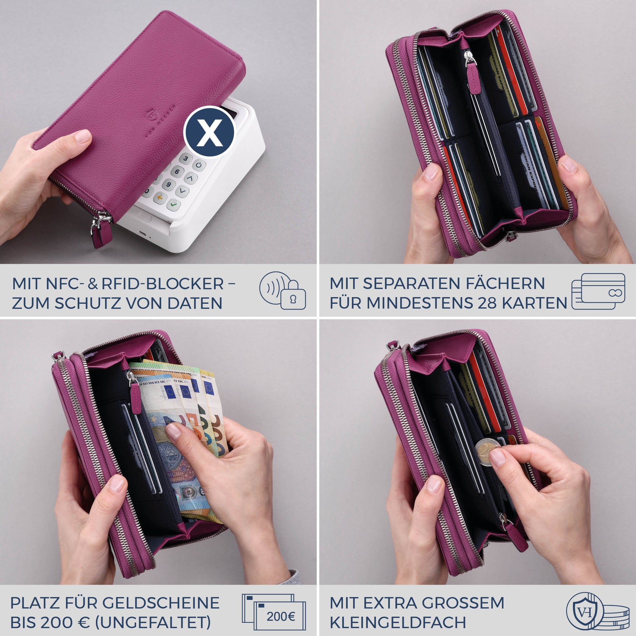 Geldbörse mit RFID-Schutz & 2 Hauptfächer (Genarbt)