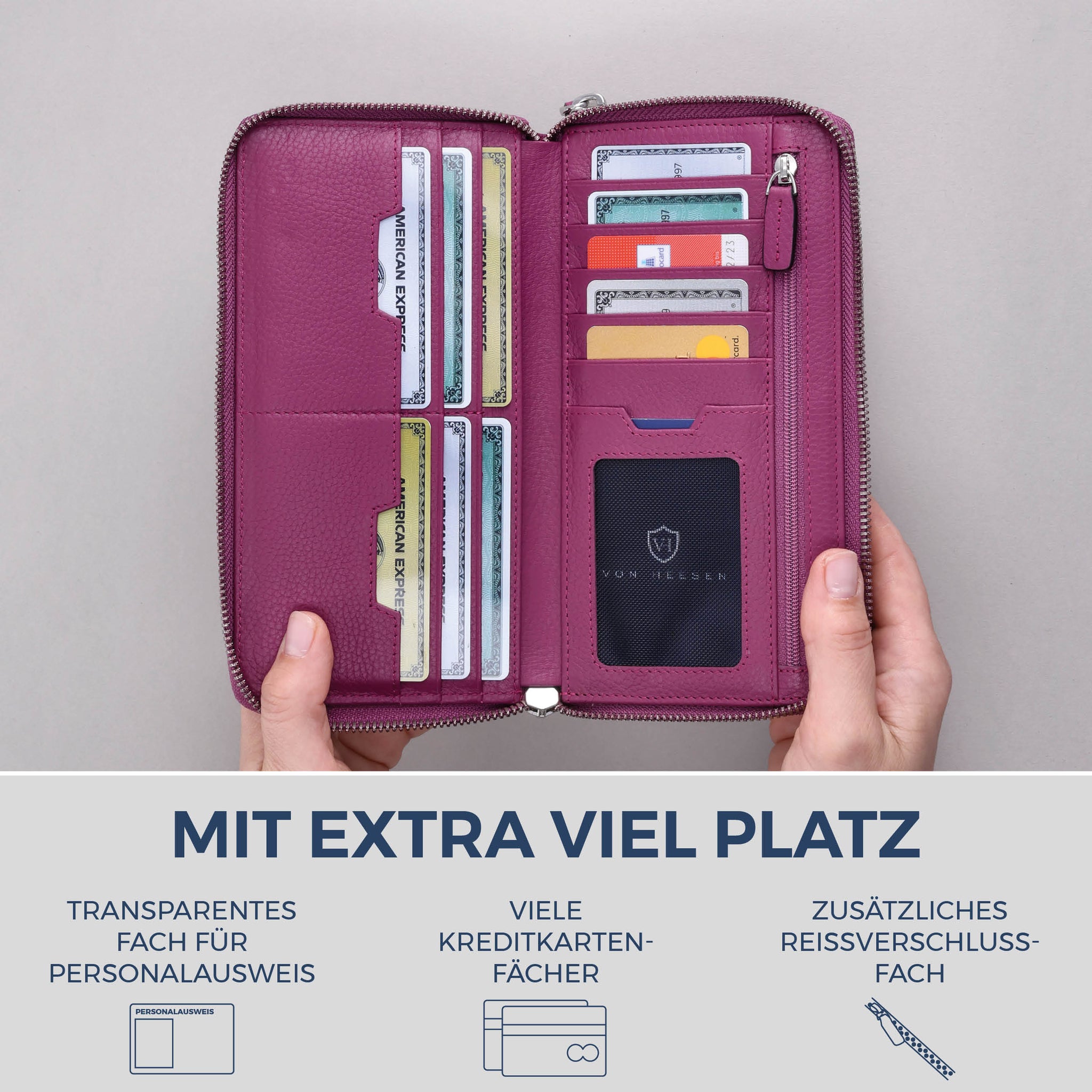 Geldbörse mit RFID-Schutz & 2 Hauptfächer (Genarbt)