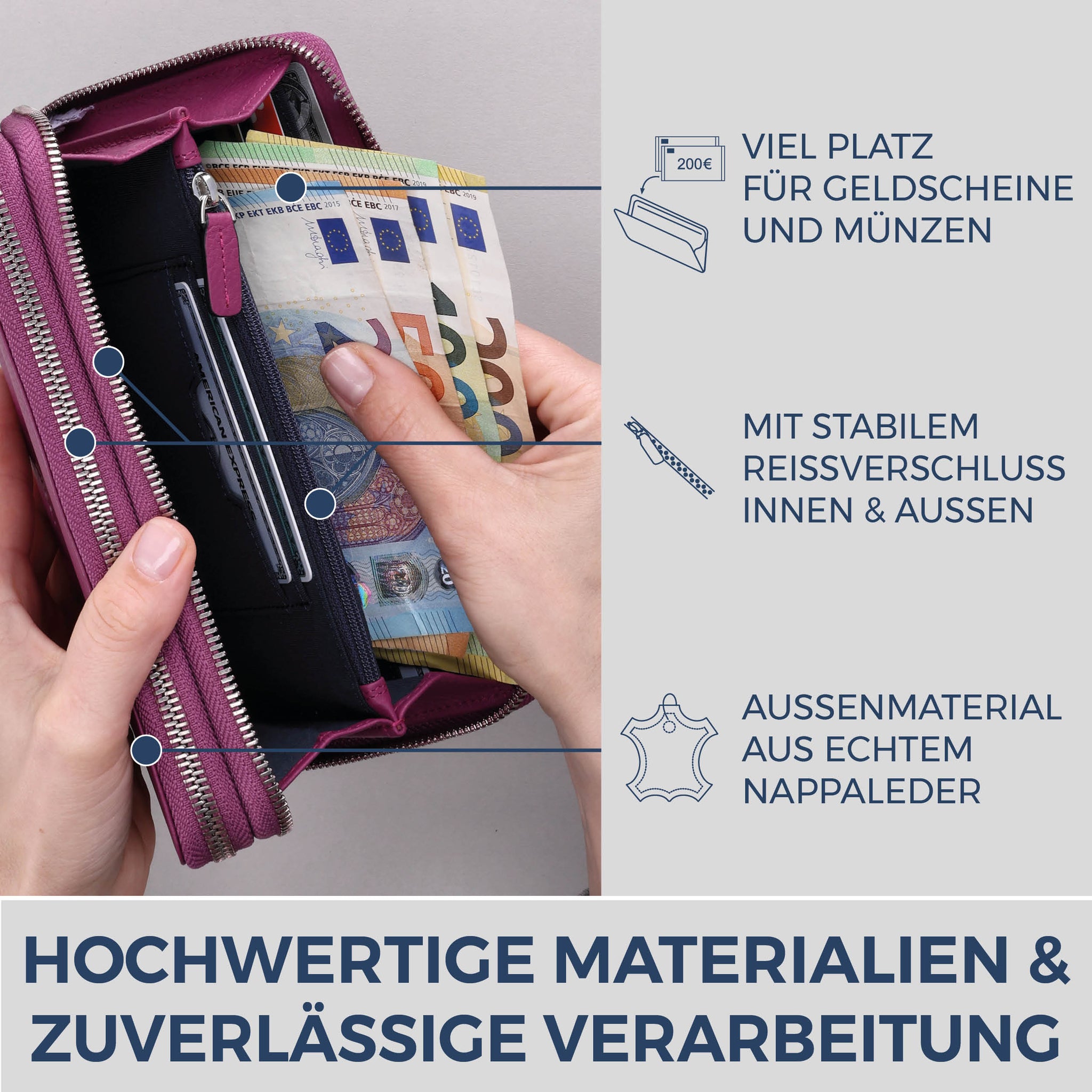 Geldbörse mit RFID-Schutz & 2 Hauptfächer (Genarbt)