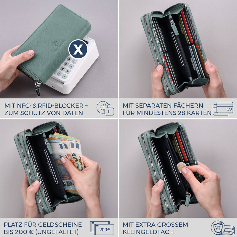Geldbörse mit RFID-Schutz & 2 Hauptfächer (Genarbt)