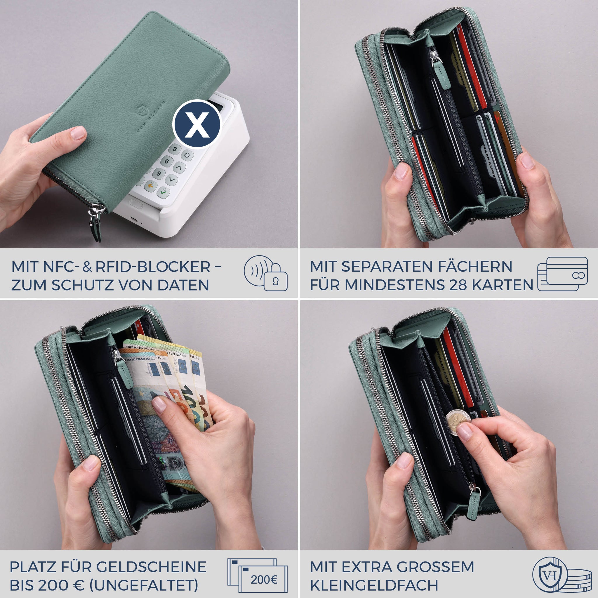 Geldbörse mit RFID-Schutz & 2 Hauptfächer (Genarbt)