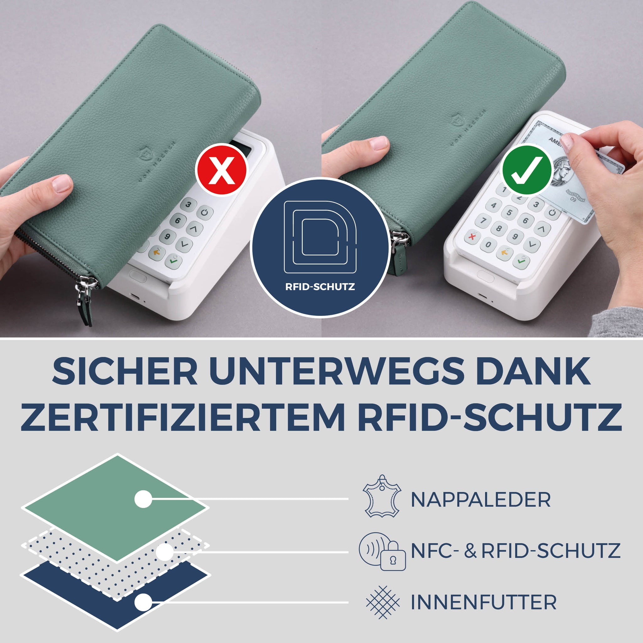 Geldbörse mit RFID-Schutz & 2 Hauptfächer (Genarbt)