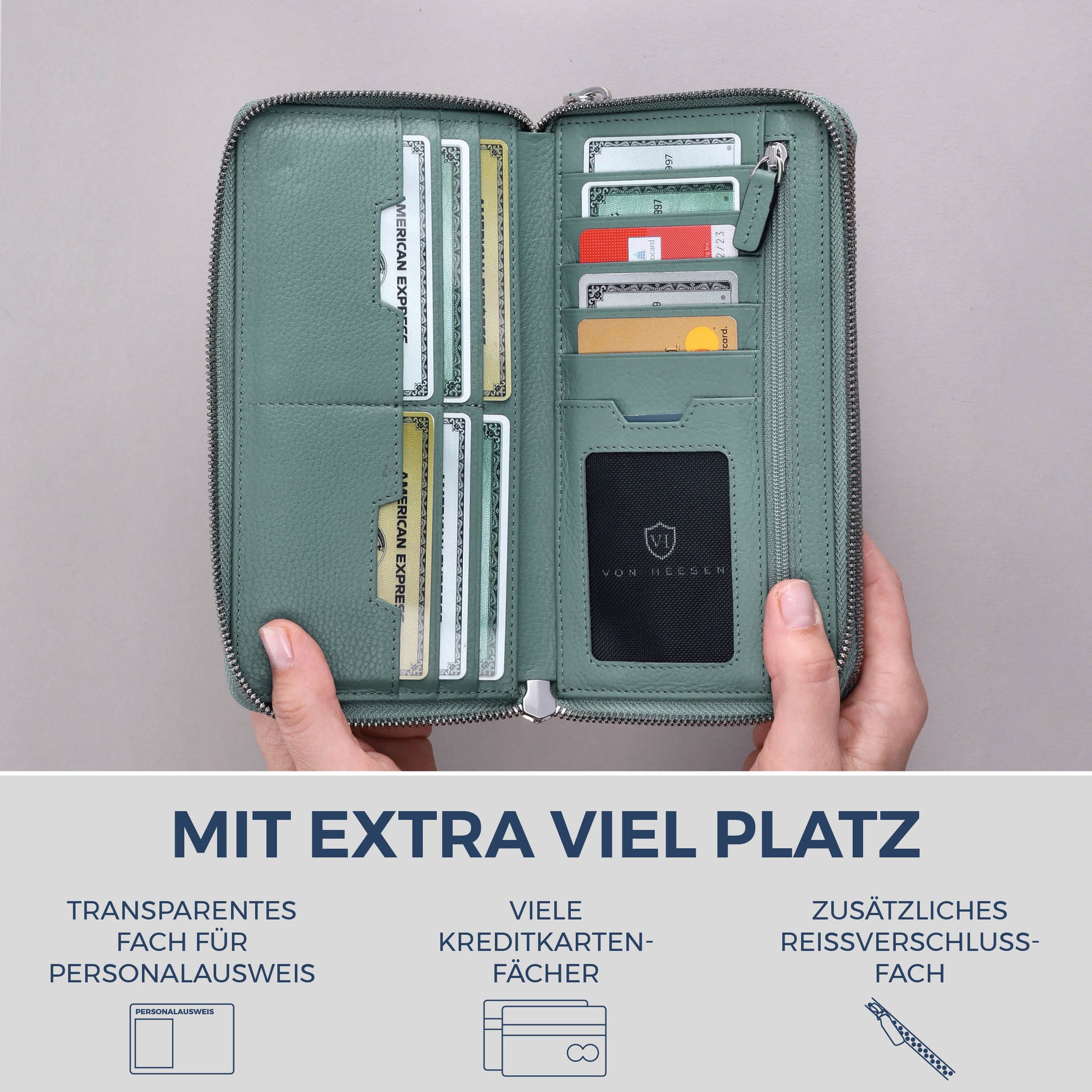 Geldbörse mit RFID-Schutz & 2 Hauptfächer (Genarbt)