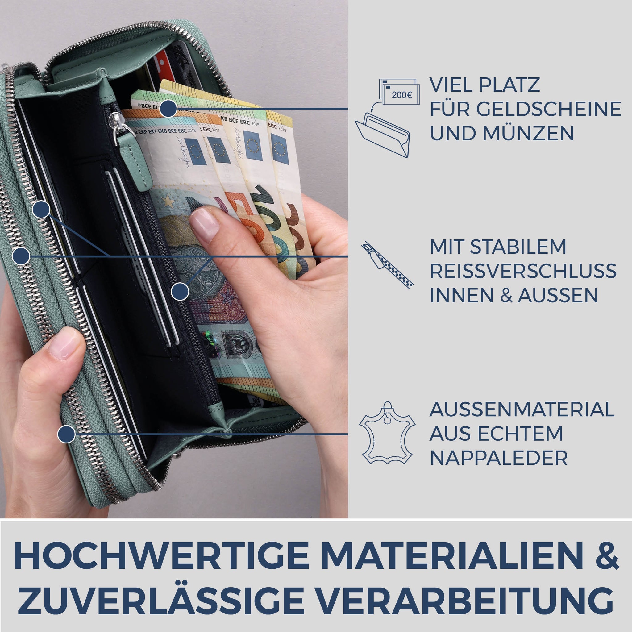 Geldbörse mit RFID-Schutz & 2 Hauptfächer (Genarbt)