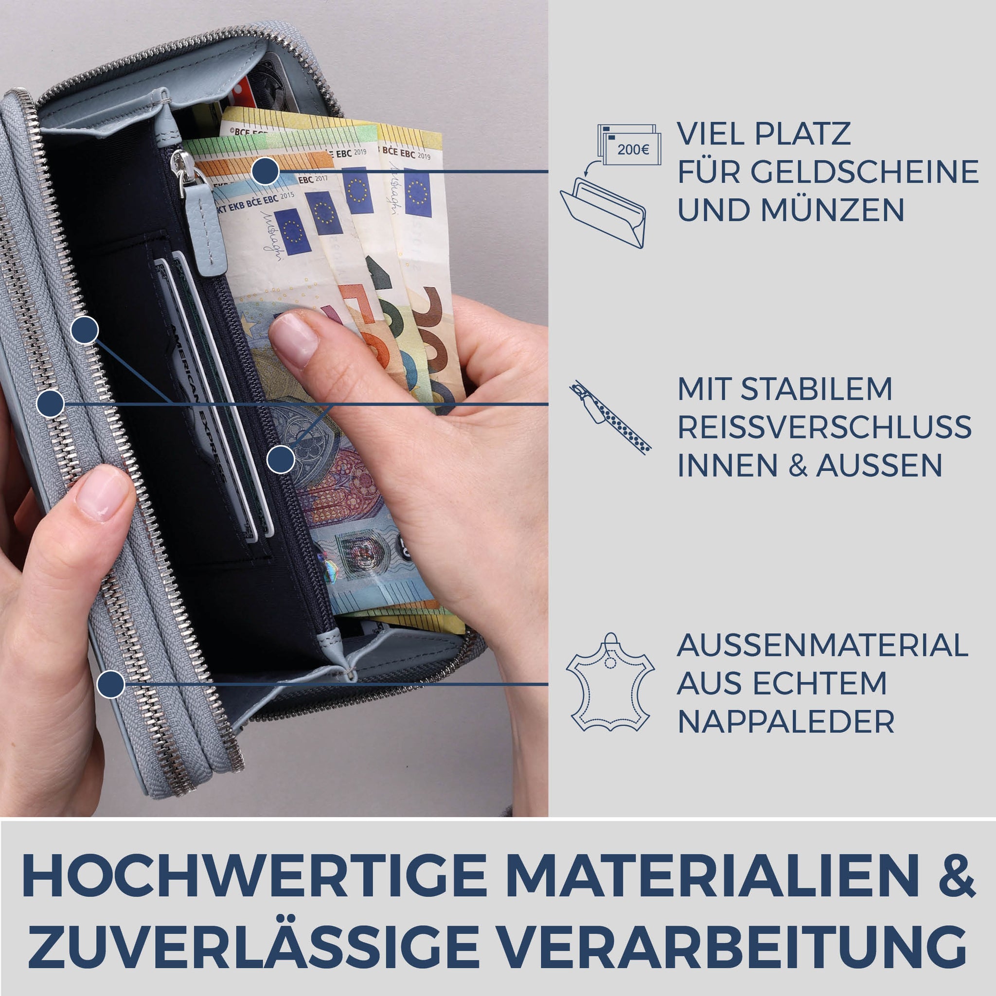 Geldbörse mit RFID-Schutz & 2 Hauptfächer (Genarbt)