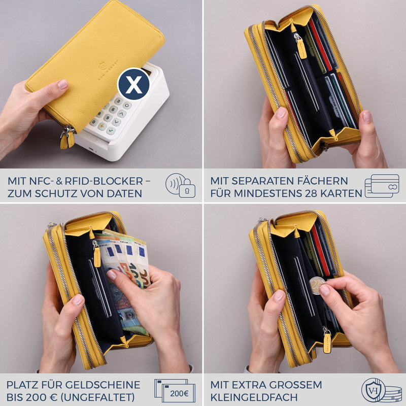 Geldbörse mit RFID-Schutz & 2 Hauptfächer (Genarbt)