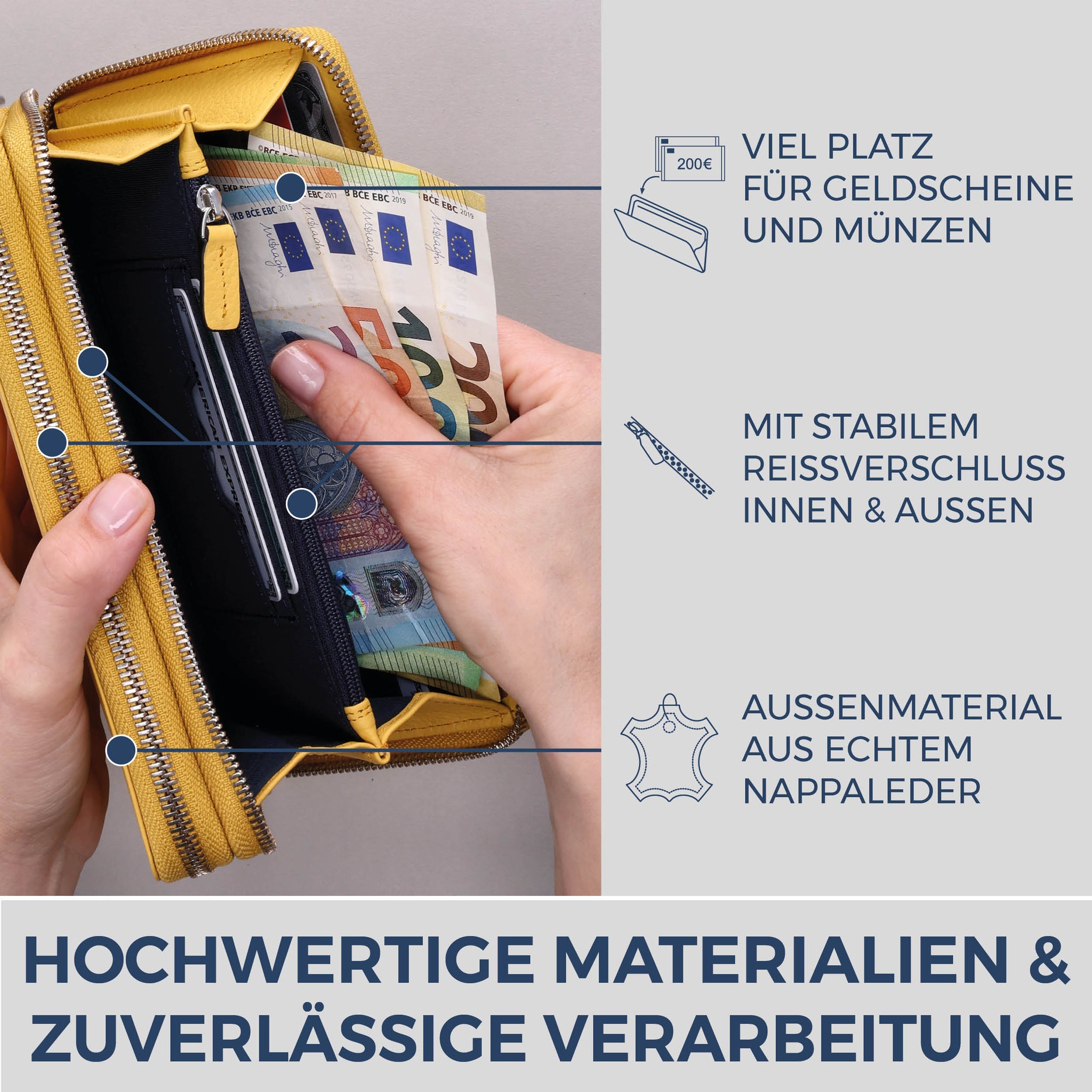 Geldbörse mit RFID-Schutz & 2 Hauptfächer (Genarbt)