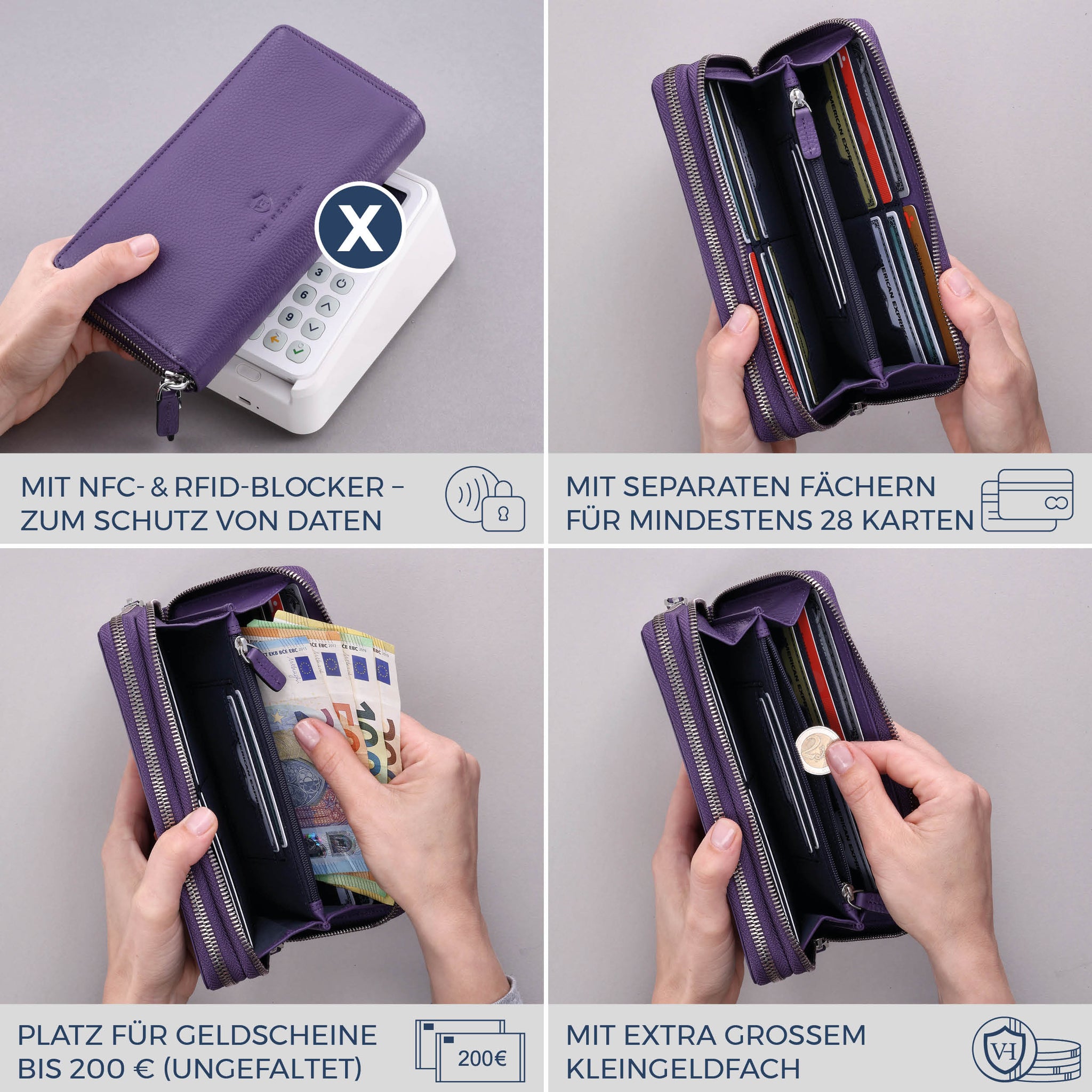 Geldbörse mit RFID-Schutz & 2 Hauptfächer (Genarbt)