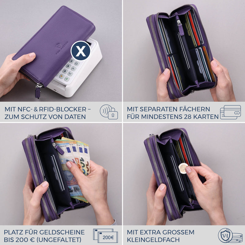 Geldbörse mit RFID-Schutz & 2 Hauptfächer (Genarbt)
