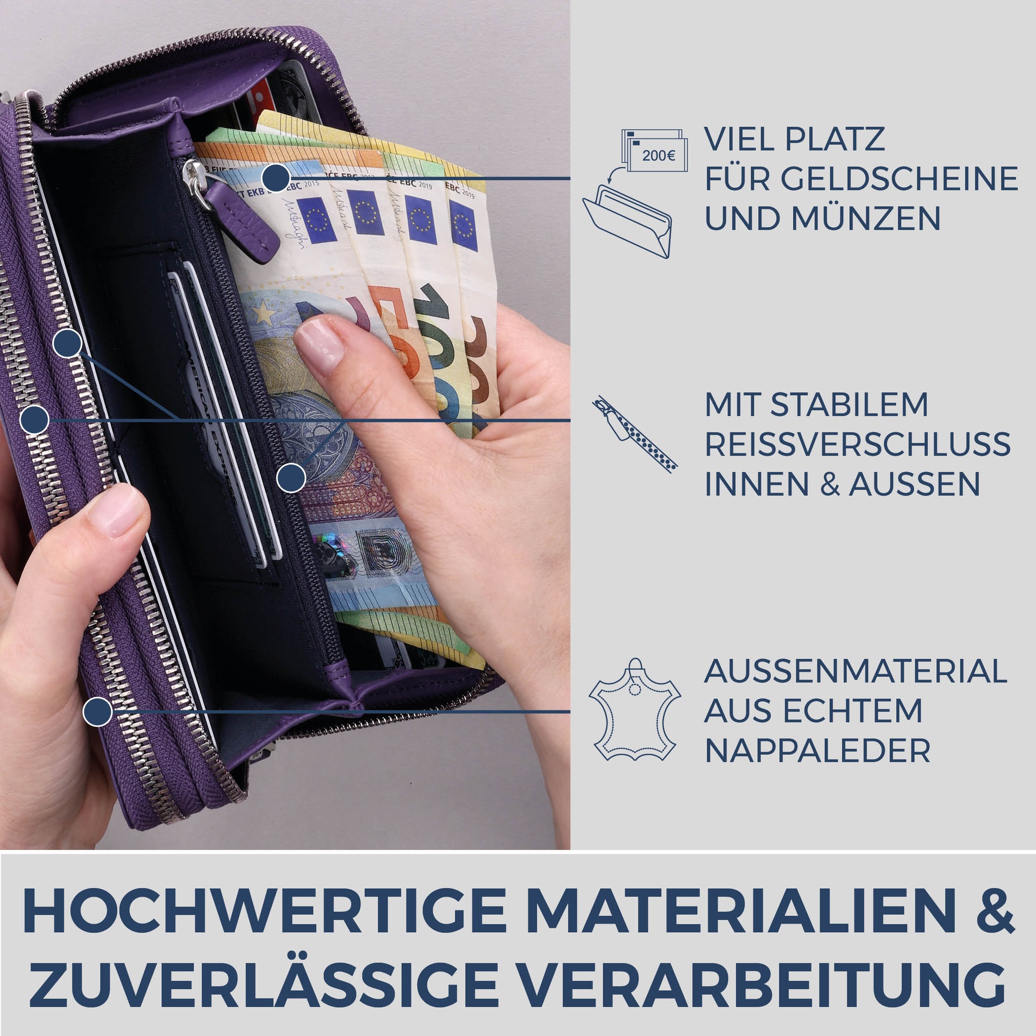 Geldbörse mit RFID-Schutz & 2 Hauptfächer (Genarbt)