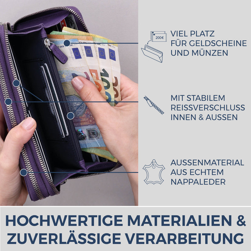Geldbörse mit RFID-Schutz & 2 Hauptfächer (Genarbt)