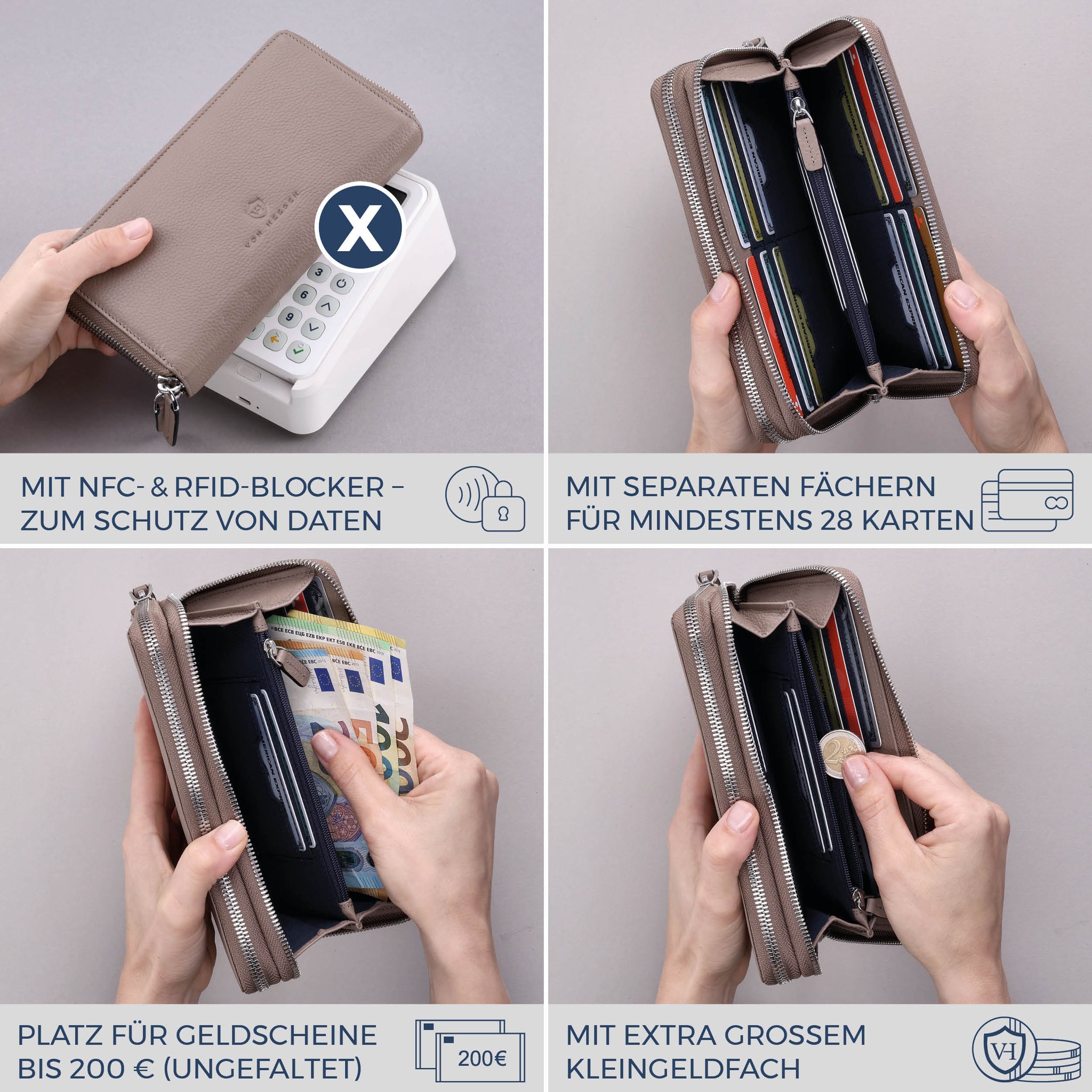 Geldbörse mit RFID-Schutz & 2 Hauptfächer (Genarbt)