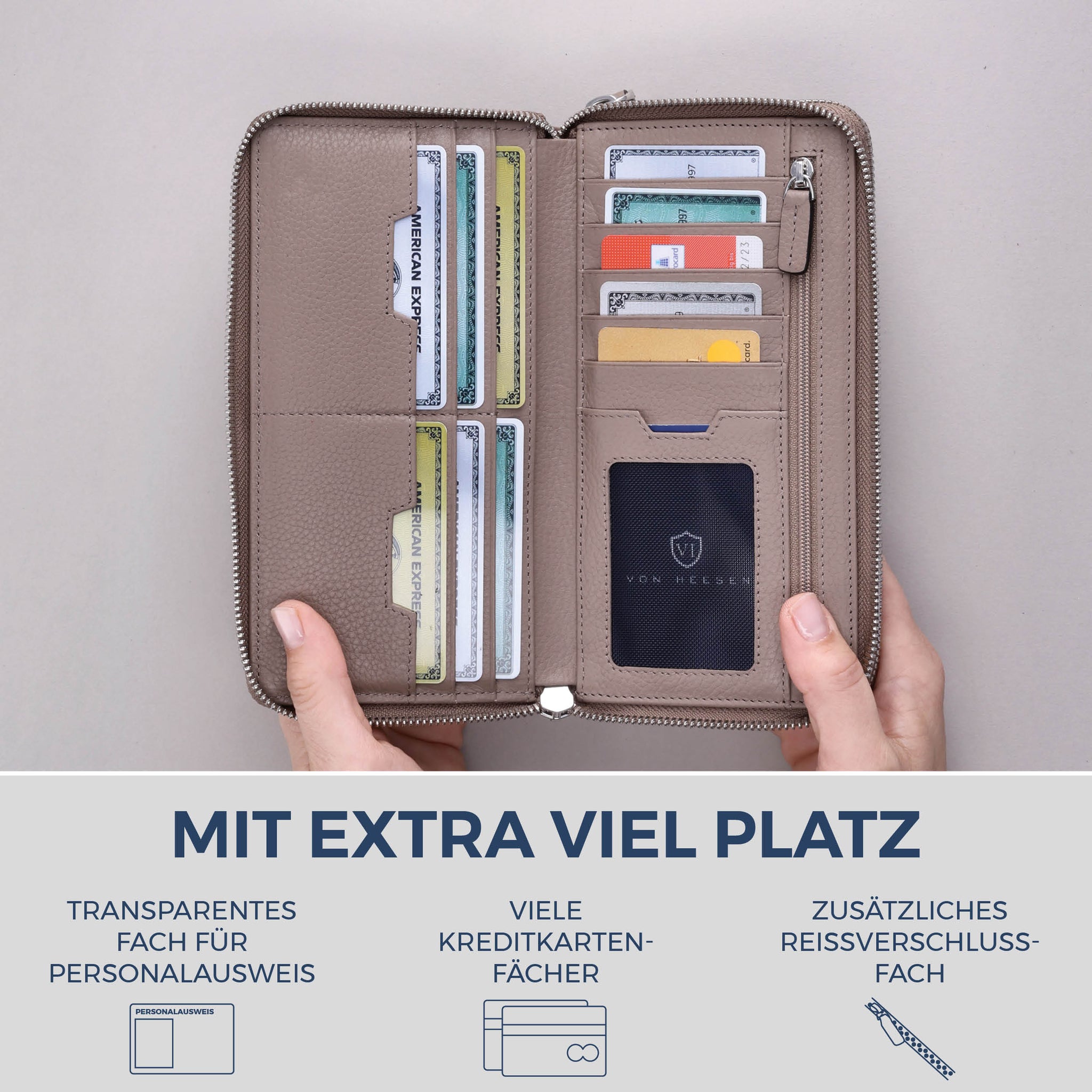 Geldbörse mit RFID-Schutz & 2 Hauptfächer (Genarbt)