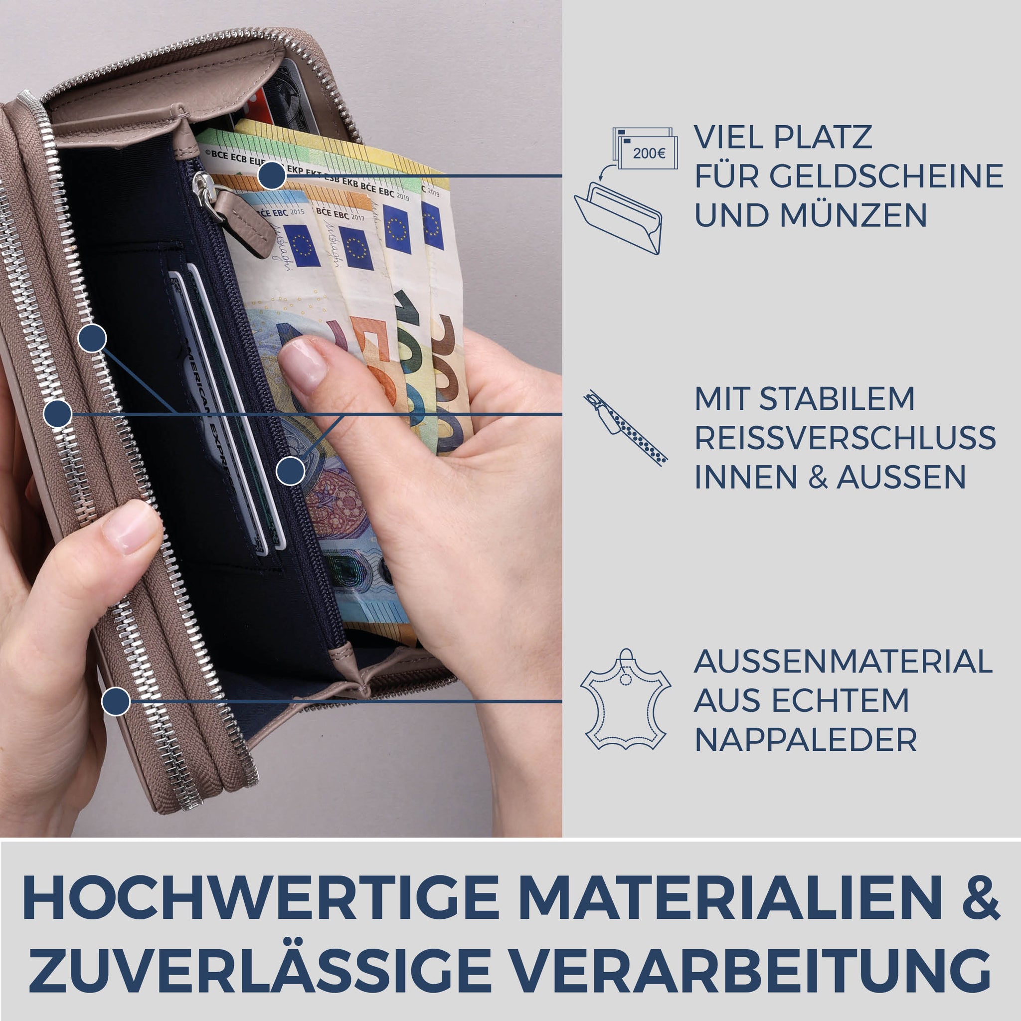 Geldbörse mit RFID-Schutz & 2 Hauptfächer (Genarbt)