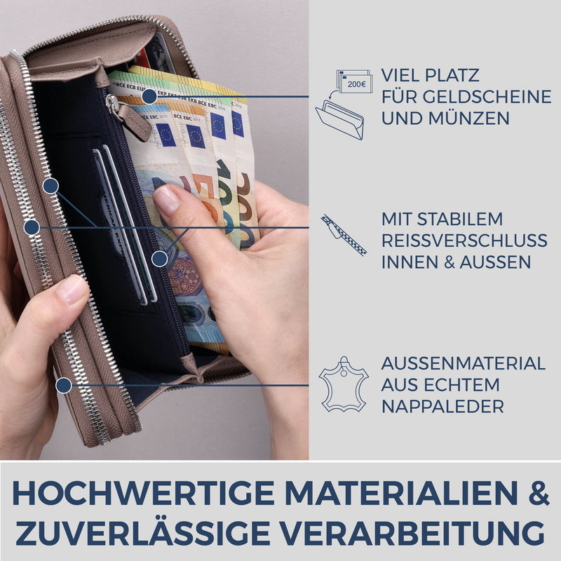 Geldbörse mit RFID-Schutz & 2 Hauptfächer (Genarbt)