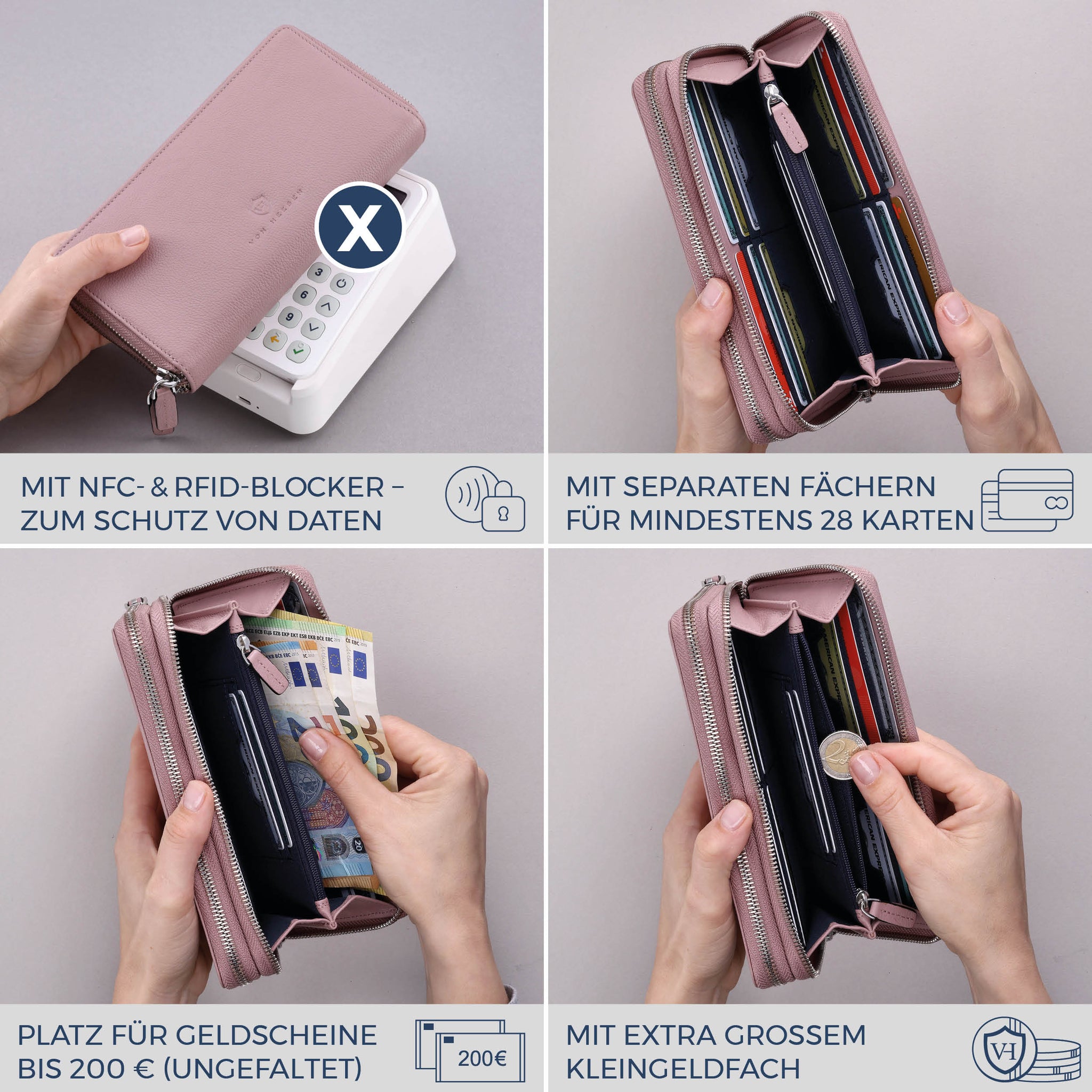 Geldbörse mit RFID-Schutz & 2 Hauptfächer (Genarbt)