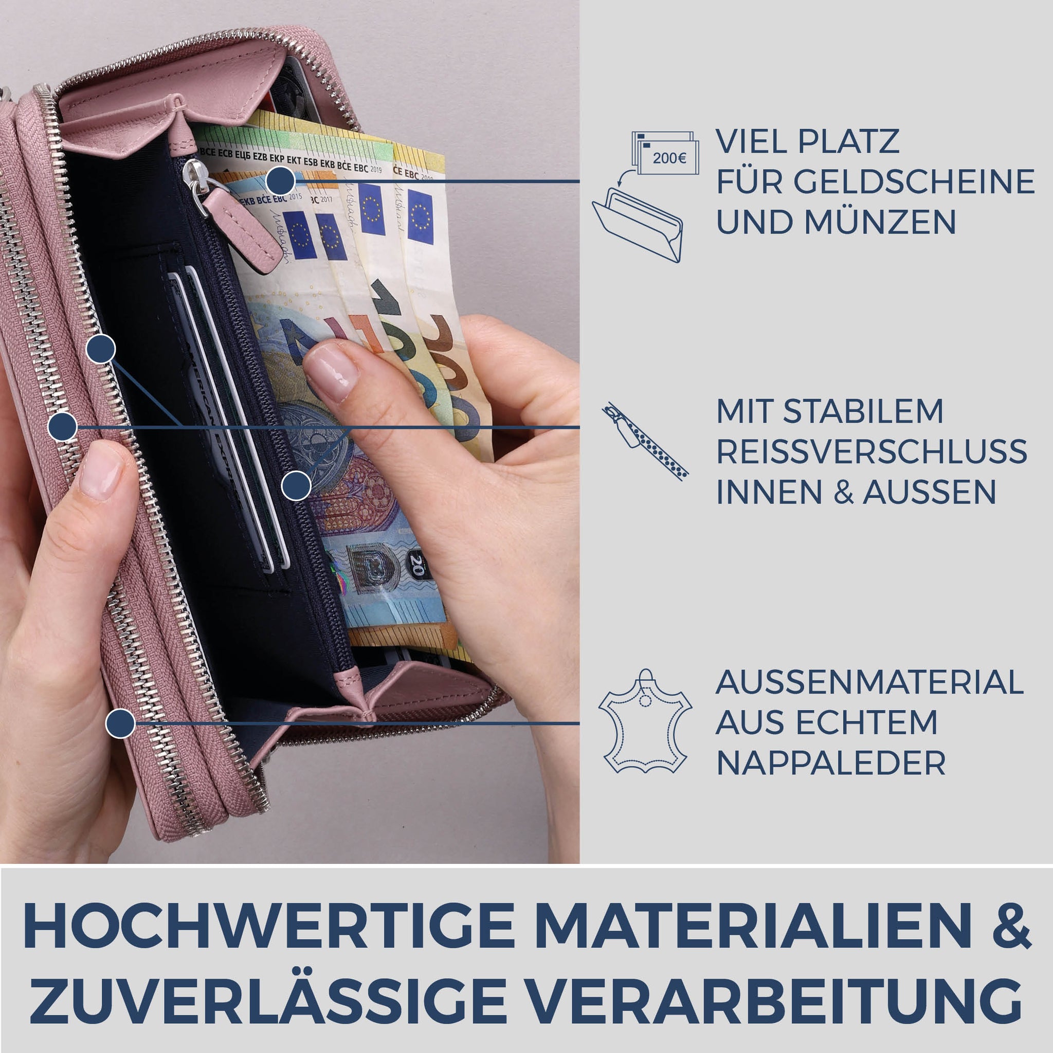 Geldbörse mit RFID-Schutz & 2 Hauptfächer (Genarbt)