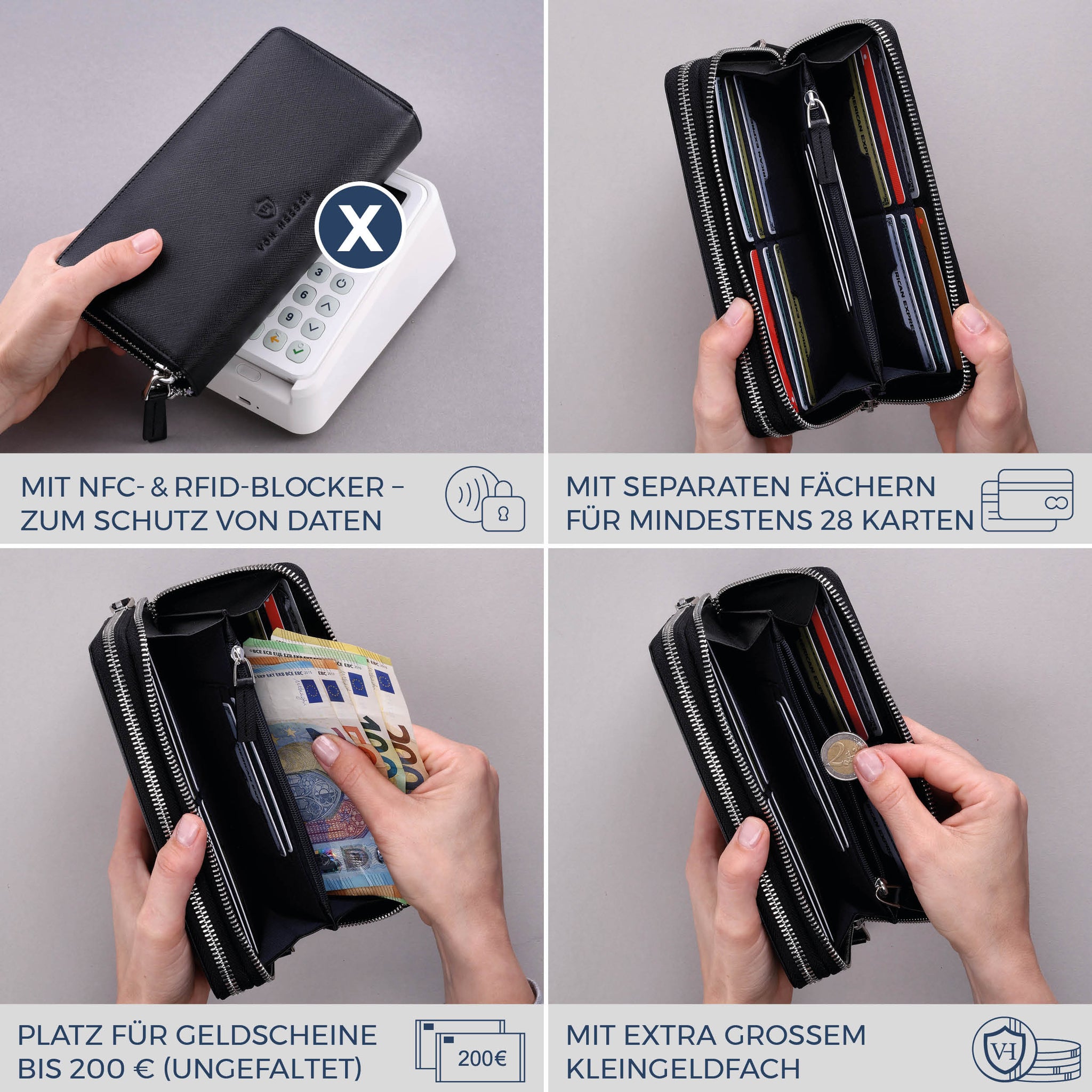 Geldbörse mit RFID-Schutz & 2 Hauptfächer (Saffiano)