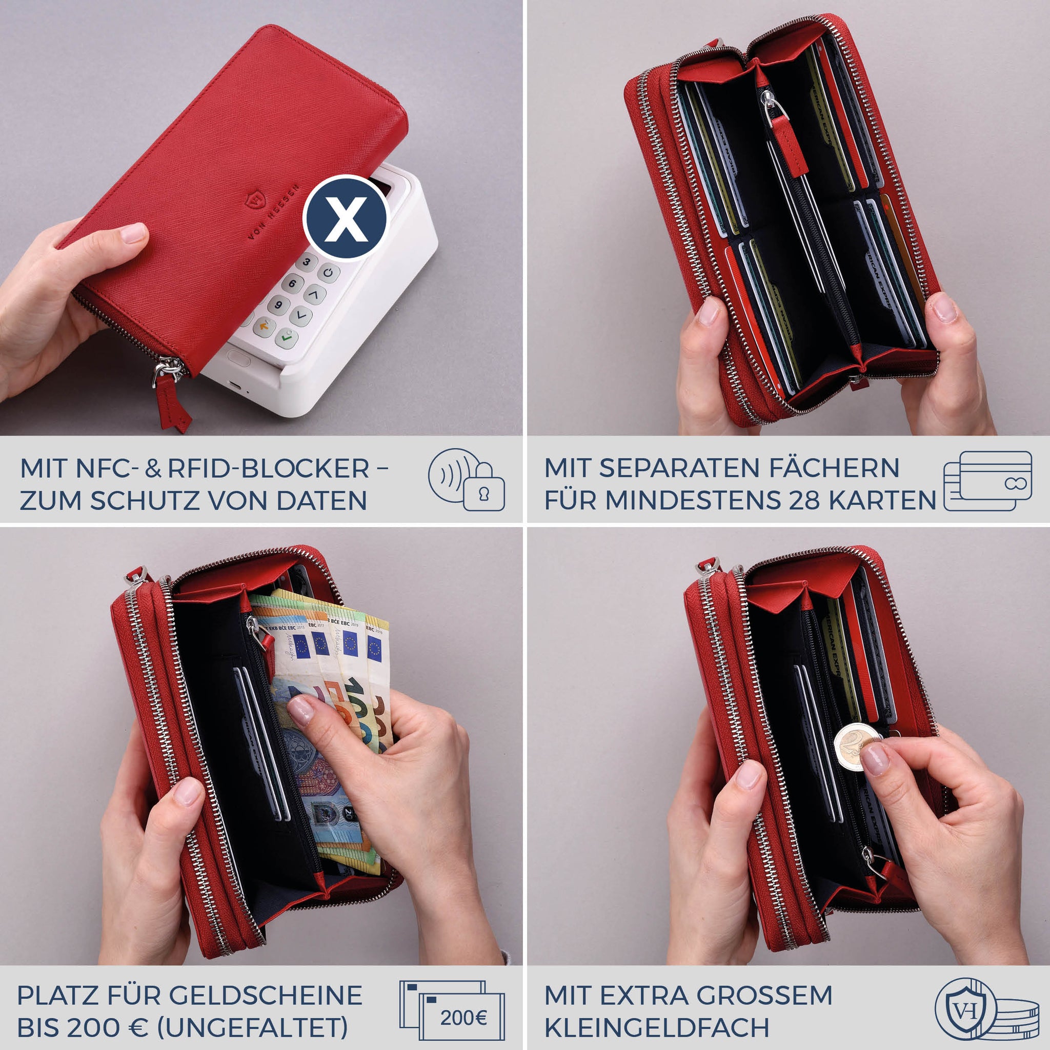 Geldbörse mit RFID-Schutz & 2 Hauptfächer (Saffiano)