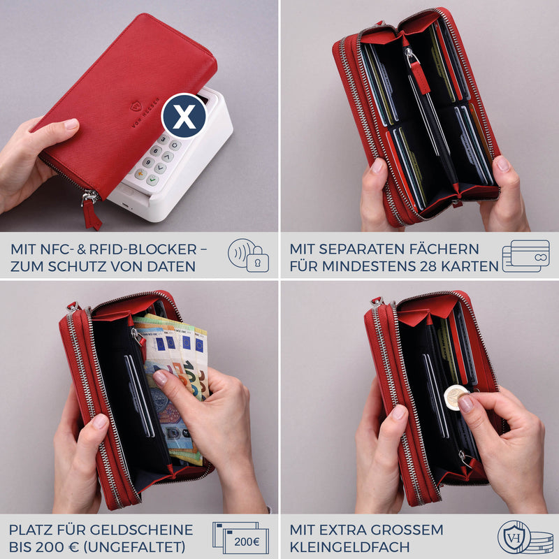 Geldbörse mit RFID-Schutz & 2 Hauptfächer (Saffiano)