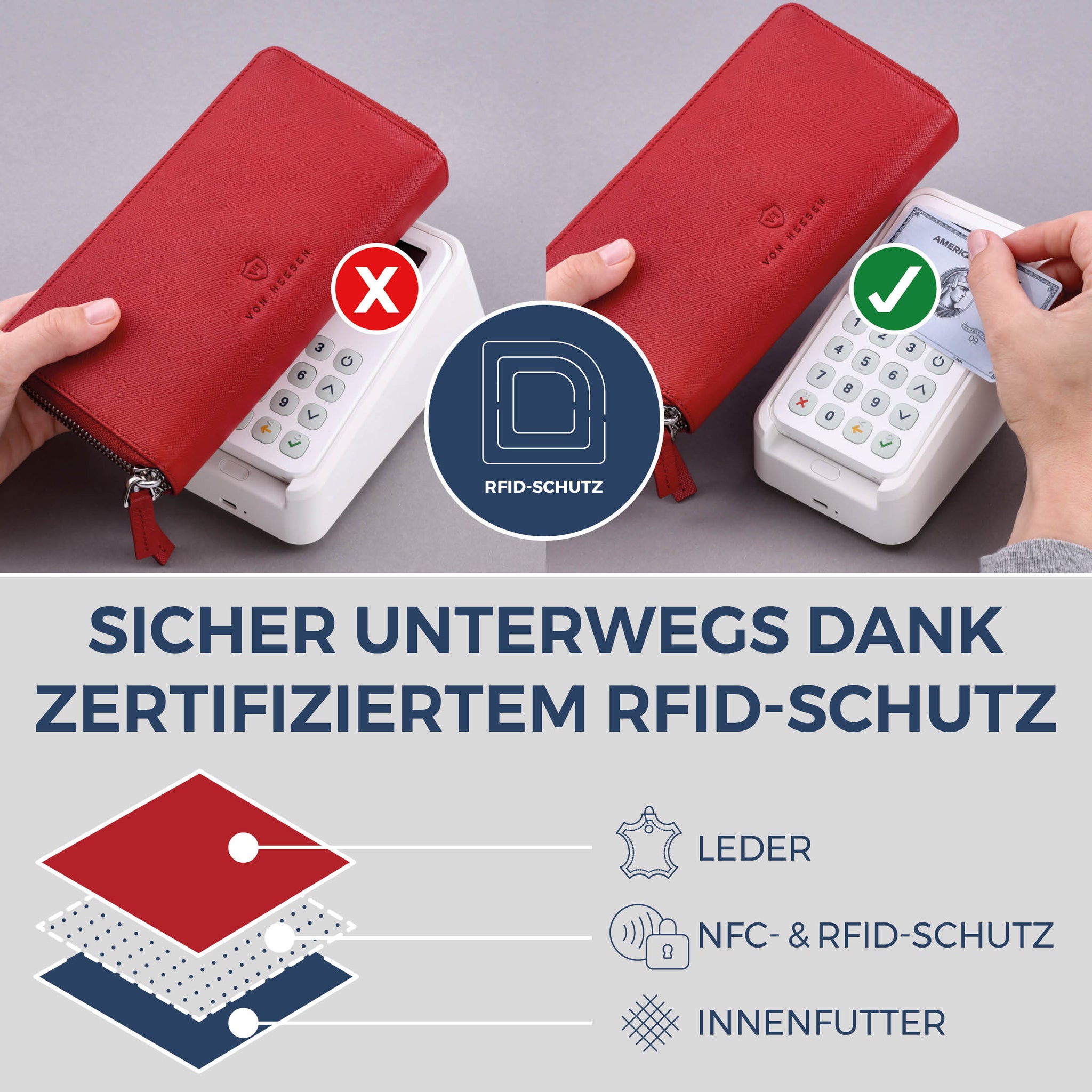 Geldbörse mit RFID-Schutz & 2 Hauptfächer (Saffiano)