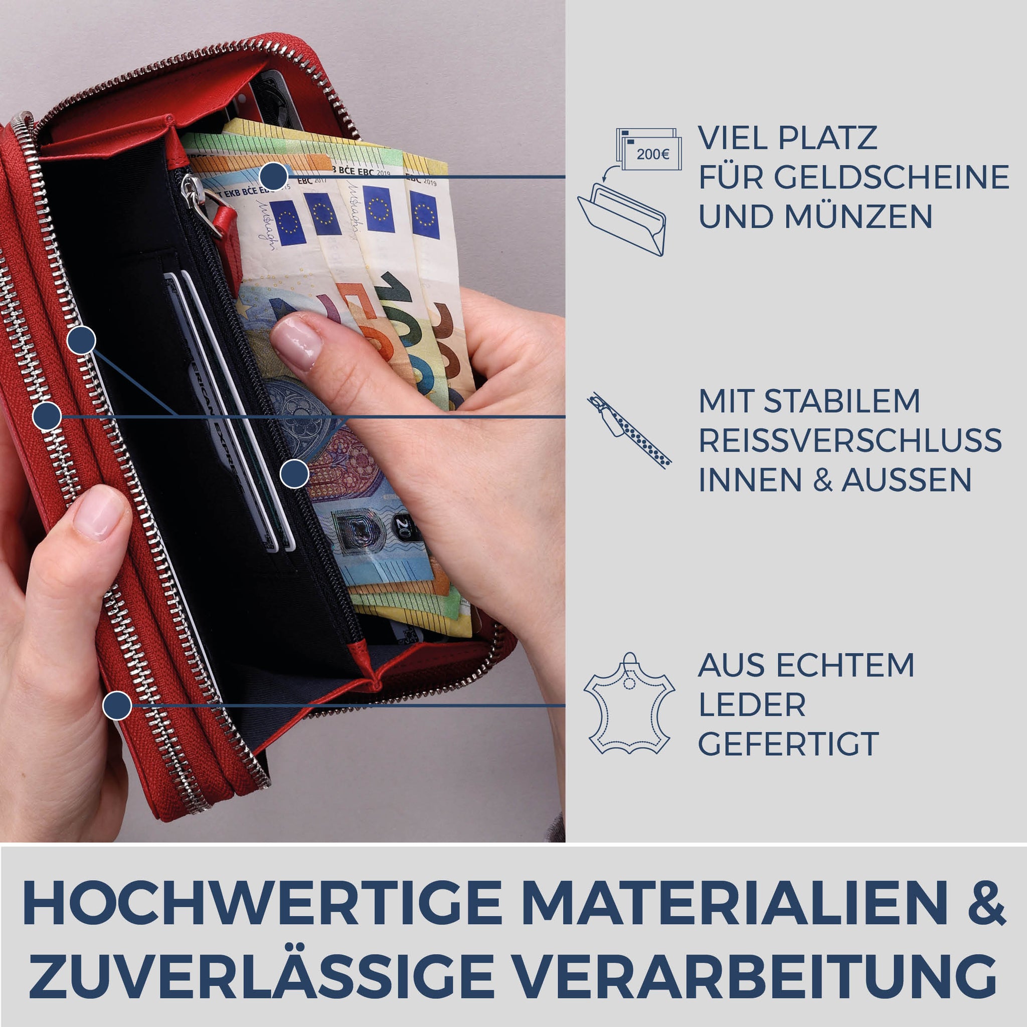 Geldbörse mit RFID-Schutz & 2 Hauptfächer (Saffiano)