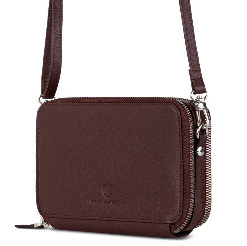 Geldbörse mit RFID-Schutz & 2 Hauptfächer zum Umhängen (Genarbt)