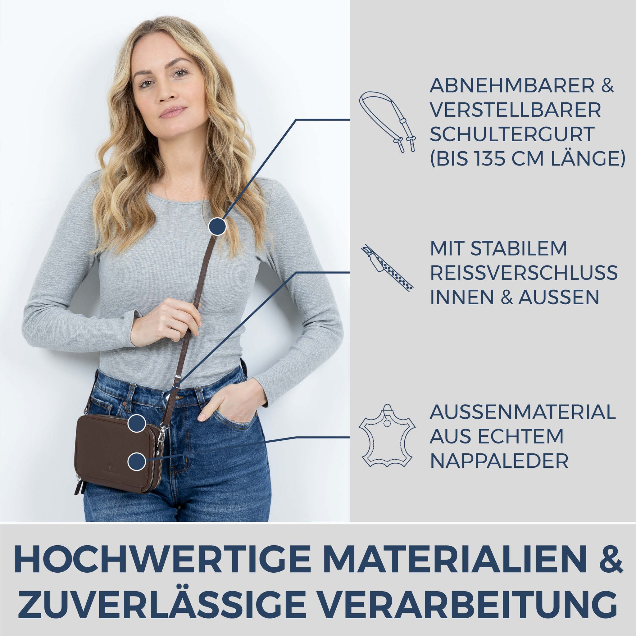 Geldbörse mit RFID-Schutz & 2 Hauptfächer zum Umhängen (Genarbt)