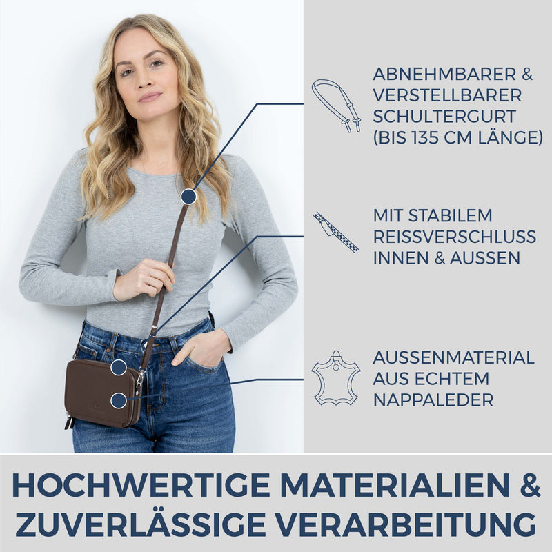 Geldbörse mit RFID-Schutz & 2 Hauptfächer zum Umhängen (Genarbt)