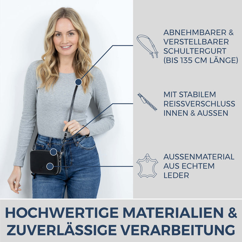 Geldbörse mit RFID-Schutz & 2 Hauptfächer zum Umhängen (Carbon)