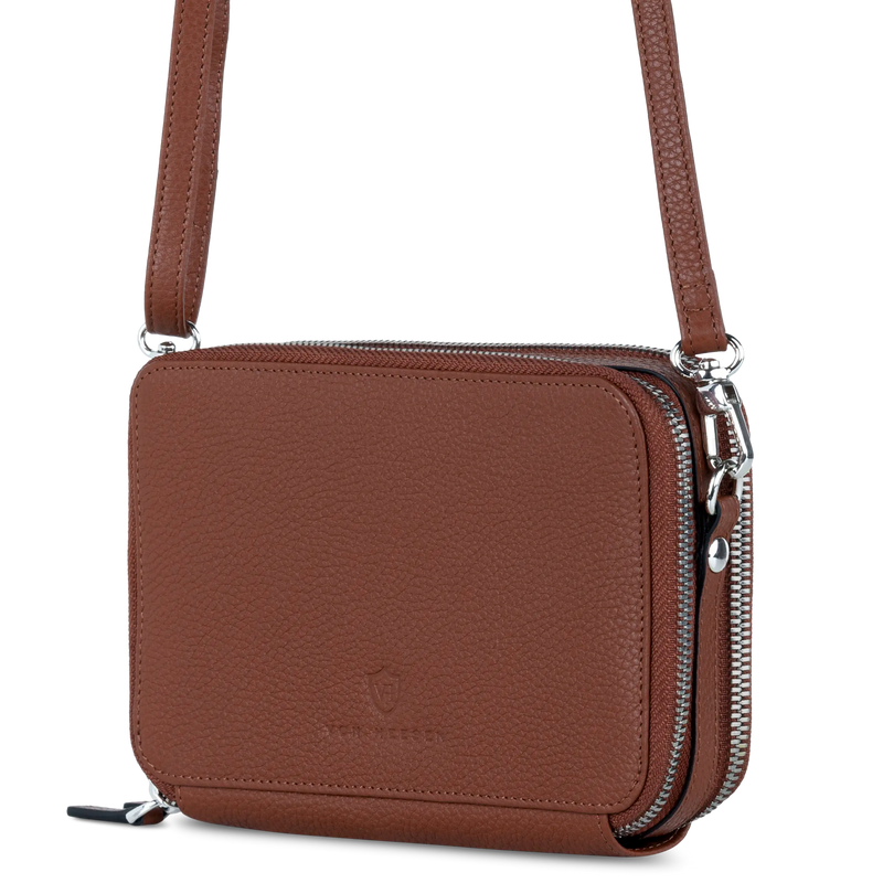 Geldbörse mit RFID-Schutz & 2 Hauptfächer zum Umhängen (Genarbt)