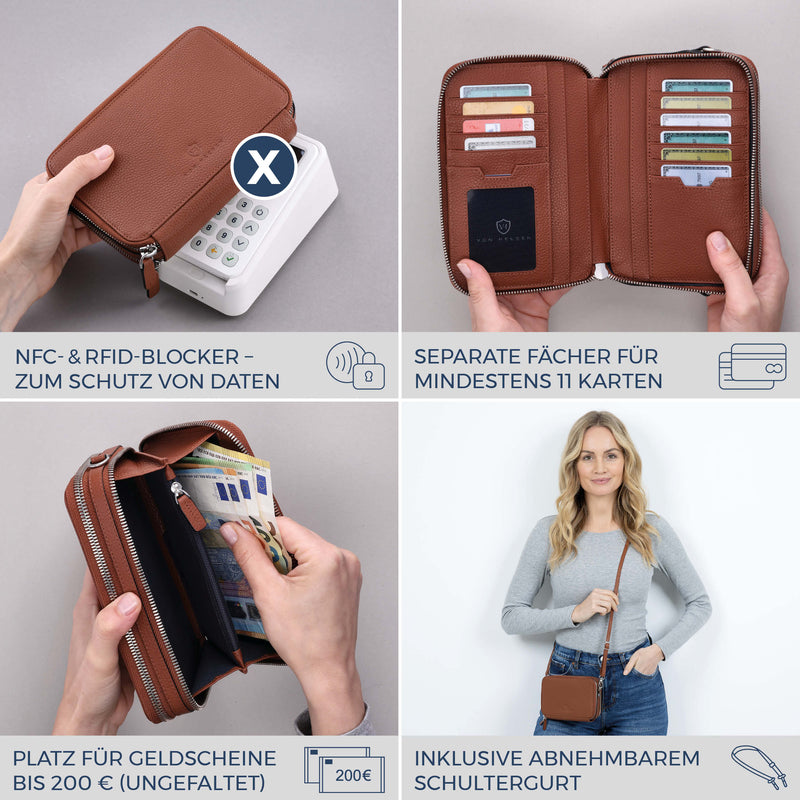 Geldbörse mit RFID-Schutz & 2 Hauptfächer zum Umhängen (Genarbt)